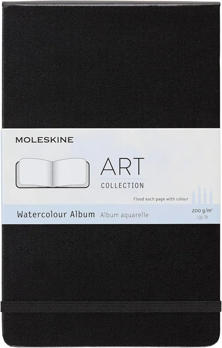 Moleskine - Art Collection, Álbum de Acuarela, Cuaderno de Dibujo, Tapa Dura, Papel Adecuado para Lápices y Pinturas de Acuarela, Color Negro, Tamaño Grande 13 x 21 cm, 72 Páginas