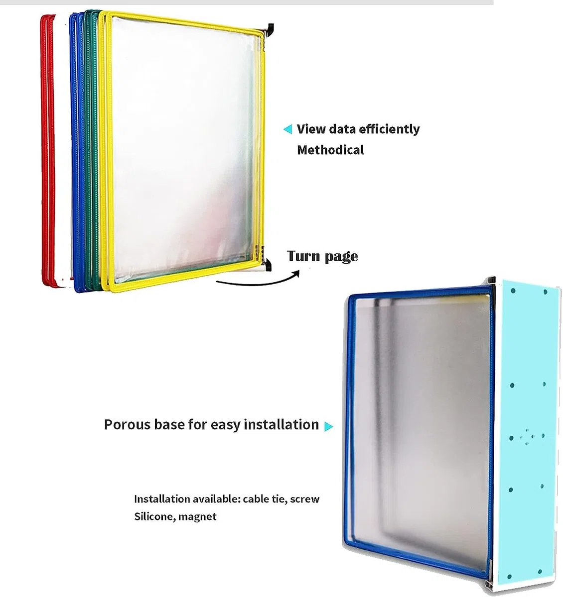 Portadocumentos de pared, Sistema de visualización de panel de doble cara de 10, carpeta montada en la pared, archivador que pasa páginas, tamaño A4/carta, utilizado for mostrar menús/catálogos/inform