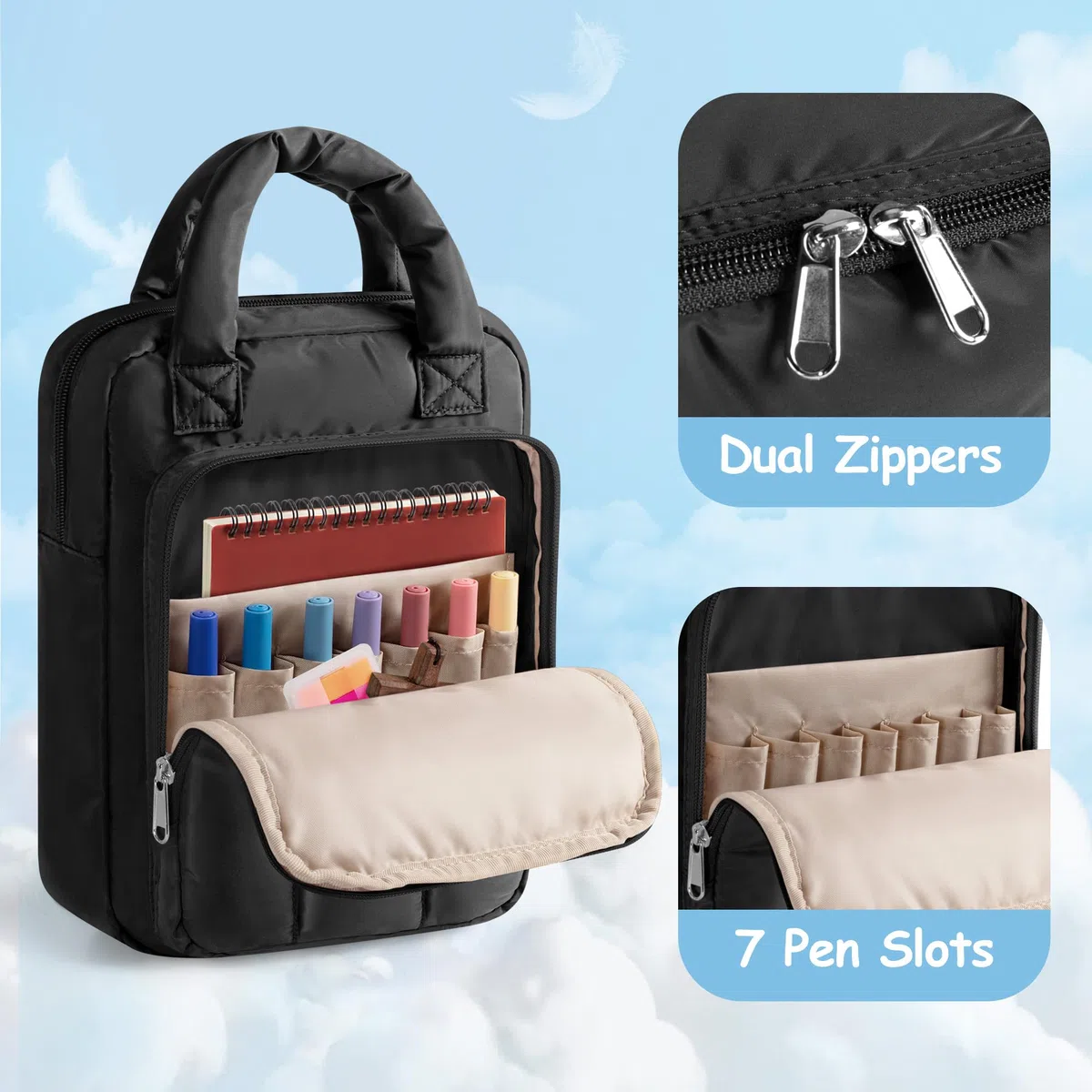 Estuche para Biblia para Mujer, Bolsa con Cremallera, Estuche para Libros, Bolsa de Iglesia para Material de Estudio, Negro