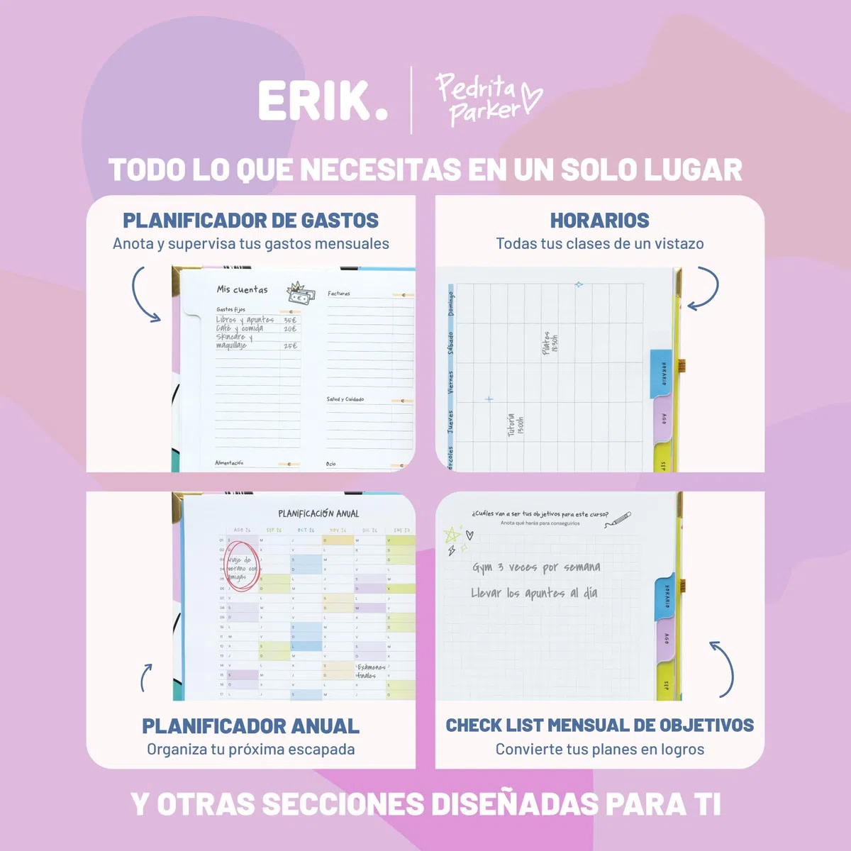 Grupo Erik Agenda escolar 2026 2027 Semana Vista Pedrita Parker en Español - Agenda Semana Vista A5 para niñas de Universidad e Instituto [Curso 26/27] Con Tapa dura, Pegatinas e Ilustraciones