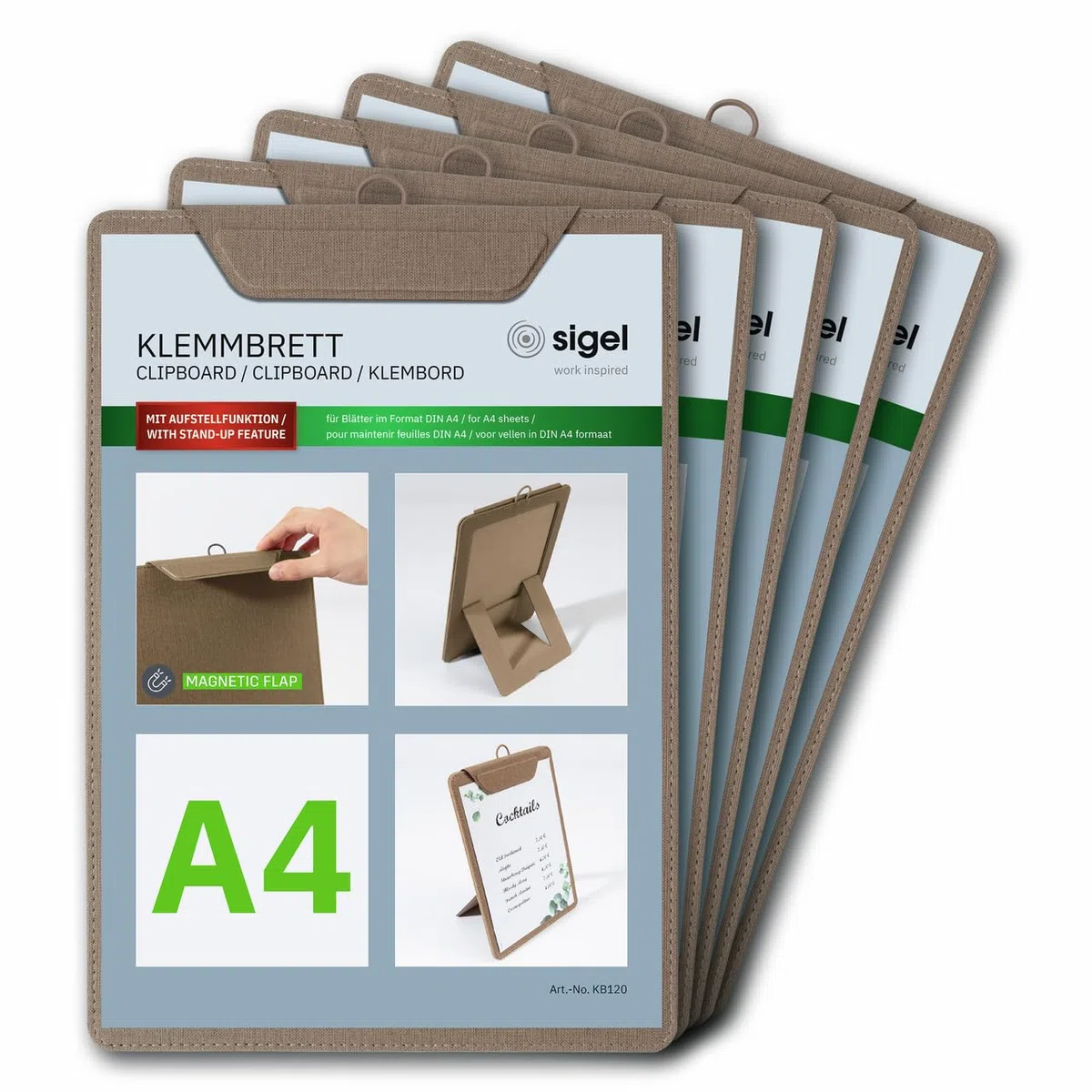 SIGEL KB120 Portacartas con clip - 1 unidad - A4 - beige - 5 piezas