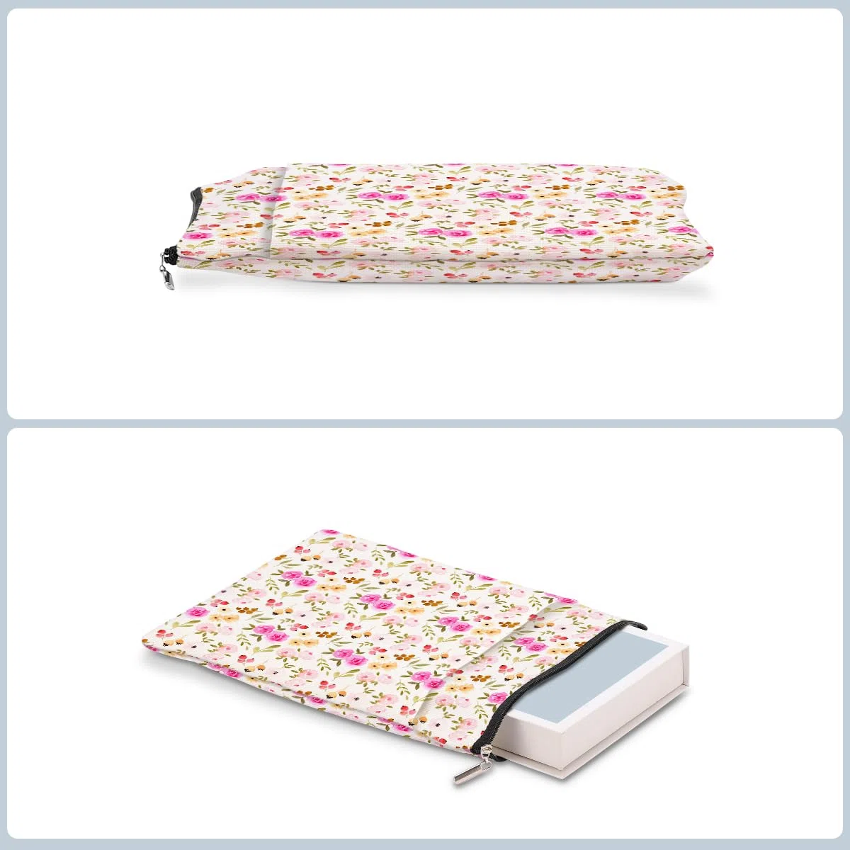 Funda impermeable con estampado floral de acuarela para amantes de los libros, con cremallera y bolsillo frontal, funda para libros para mujeres, niñas, lectores, esposa, accesorios de libros, regalos