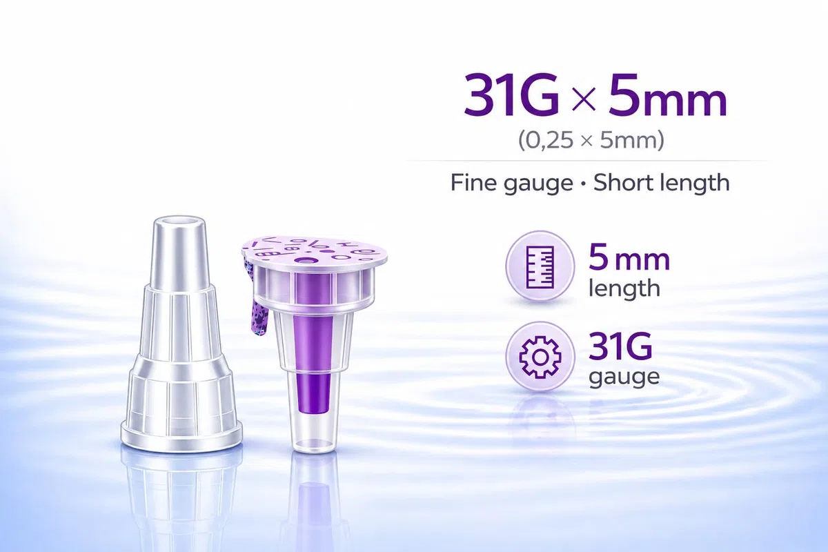 Puntas desechables estériles 31G (0,25 x 5 mm) – Paquete de 100 unidades individualmente compatibles universalmente compatibles para laboratorio, industria y aplicaciones cosméticas