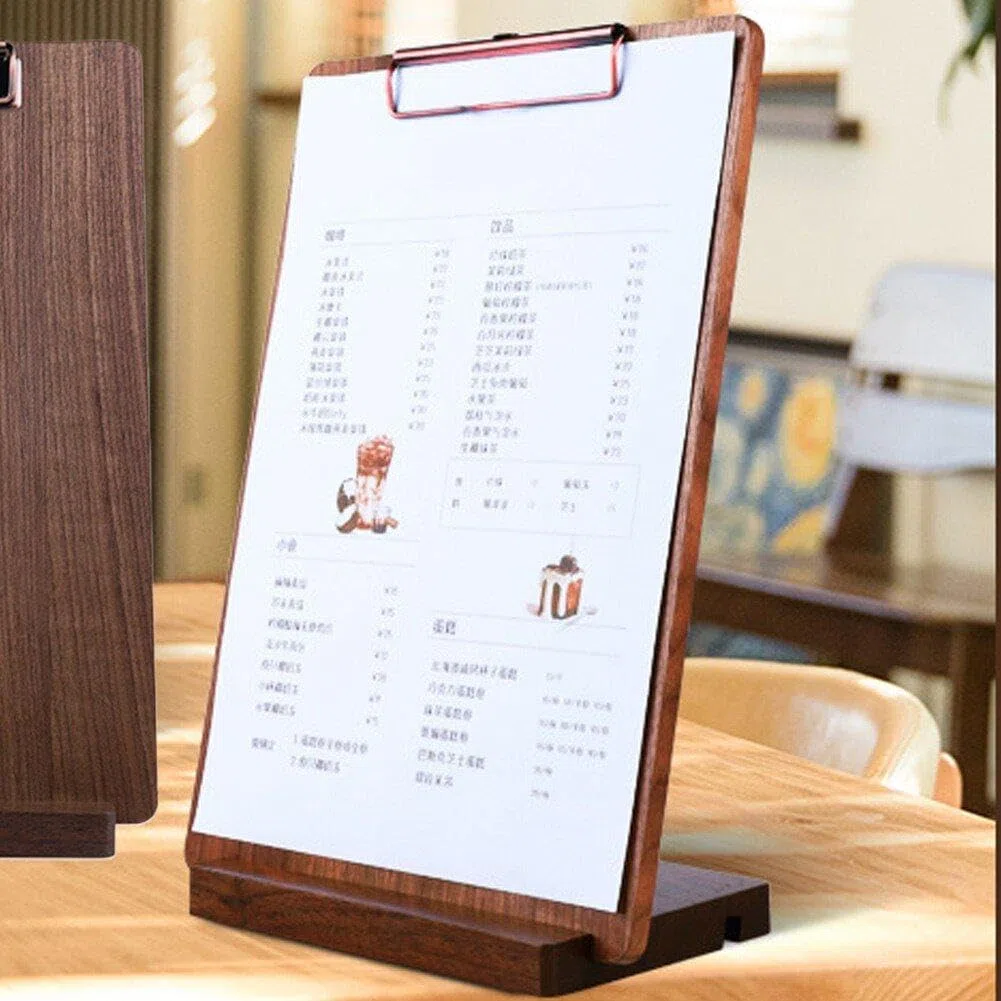 Portapapeles A4, Portapapeles De Madera A4, Portapapeles con Juego De Soporte, Carpeta De Portapapeles para Visualización De Menús, Restaurantes, Bares, Cafeterías