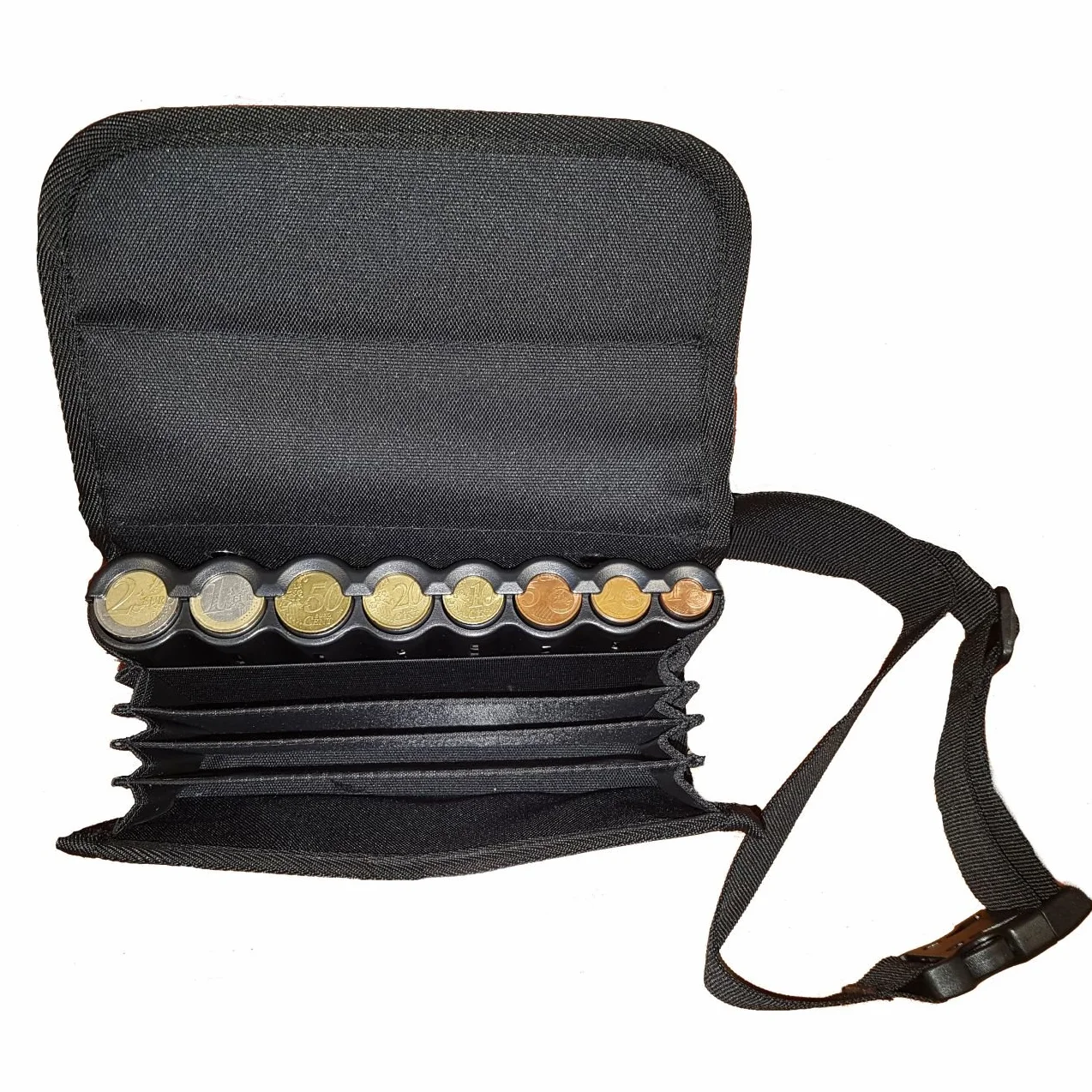 Riñonera de Camarero de Lona Negra con Dispensador para Monedas de Euros, Cierre Magnético