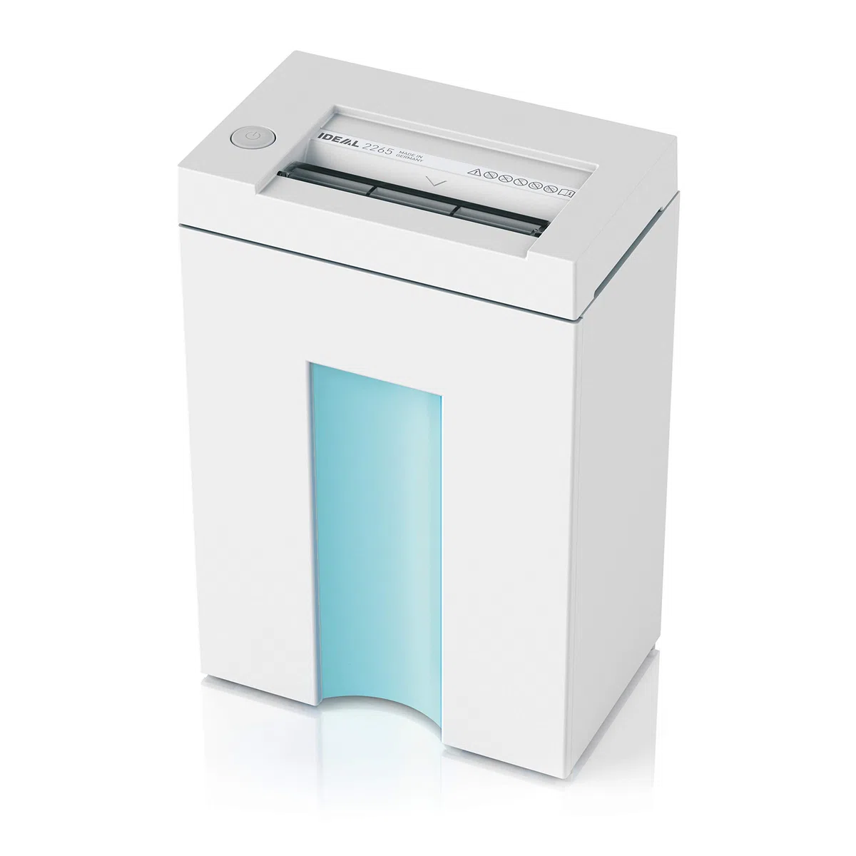 Ideal 2265 CC / 2 x 15 mm Cross shredding Blanco - Triturador de papel (Cross shredding, 22 cm, 20 L, 2 x 15, Blanco, 150 W) | Nivel de seguridad P-5, conforme a RGPD, Papelera de 20 L con ventana translúcida, Destruye clips y grapas