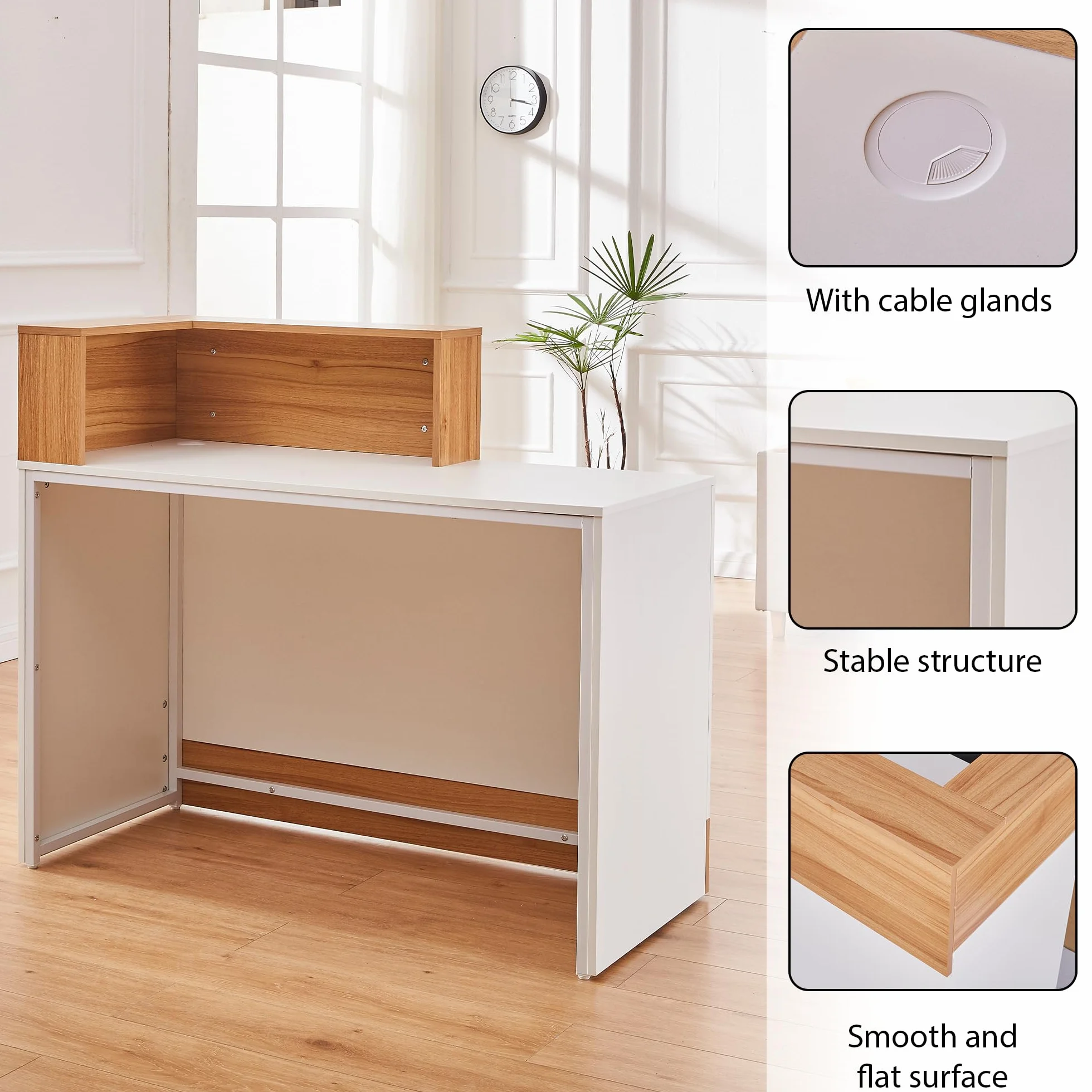 Mostrador de Recepción Moderno 120 cm Madera Escritorio Profesional con Organizador de Cables