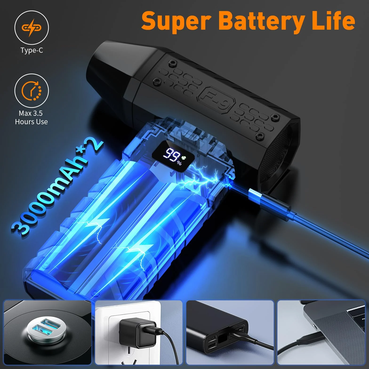 Soplador de Polvo Eléctrico, 110000 RPM, Soplador de Aire Inalámbrico Recargable con Luz LED Y Pantalla HD, Soplador de Aire Para Limpiar Polvo y Cabello en Computadoras, Teclados y Automóviles