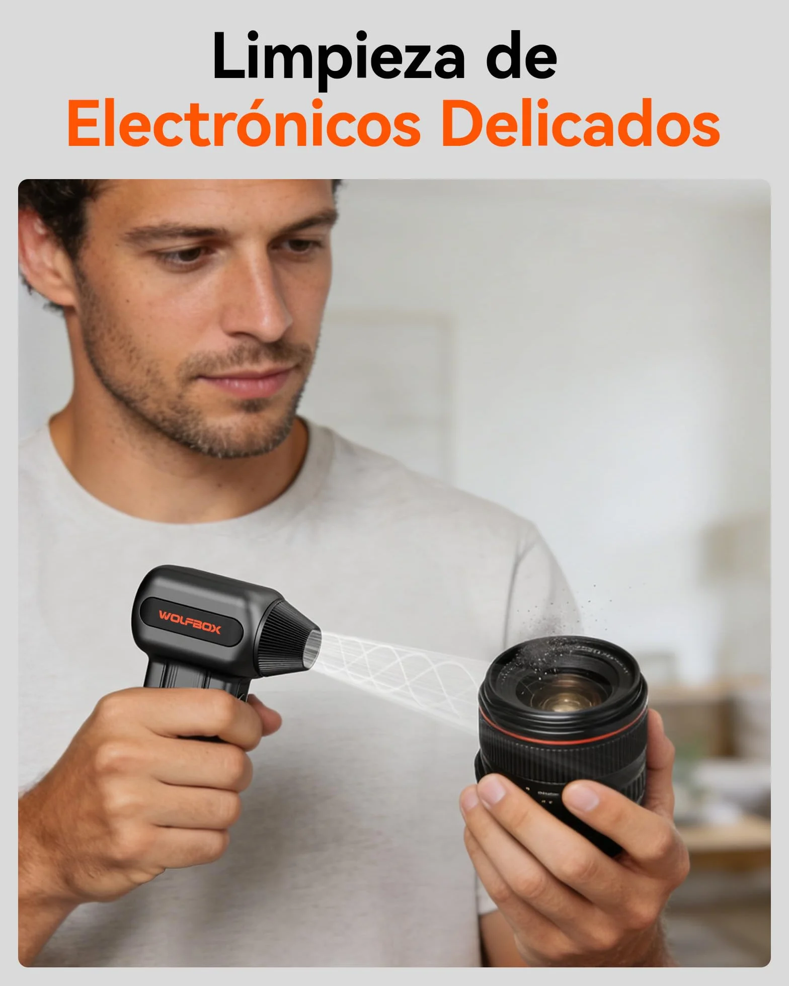 WOLFBOX MF60 Soplador de Aire Comprimido 110 000 RPM, Air Duster Inalámbrico Recargable, 3 Velocidades, Limpieza Potente para PC, Teclado, Ordenador y Coche, con 5 Boquillas