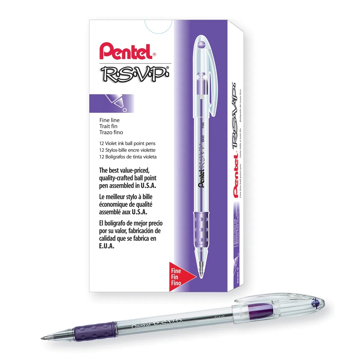 Pentel R.S.V.P. bolígrafo, línea media, tinta azul, 2 Pack (bk91bp2 C)