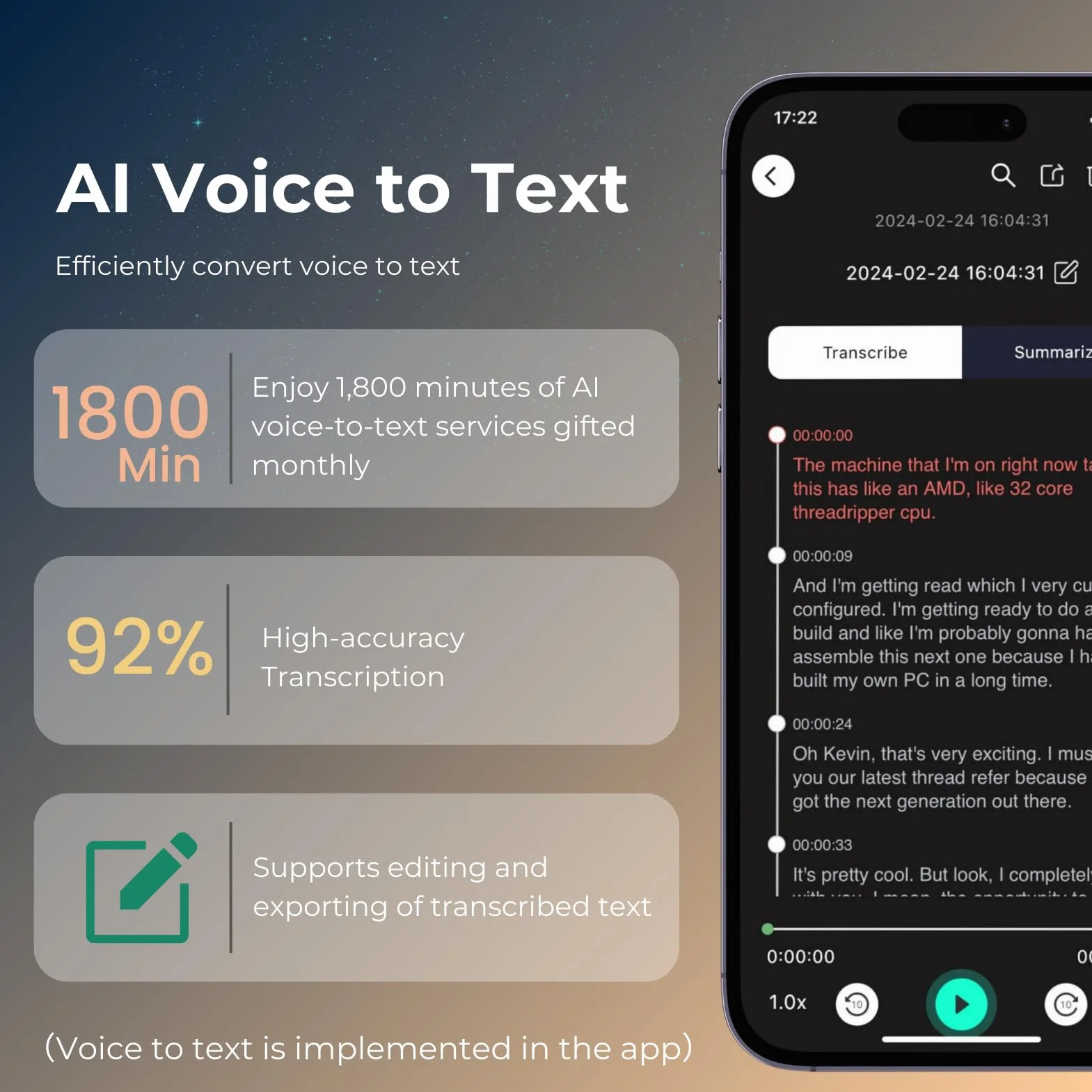 Grabadora de voz con aplicación para transcripción de voz a texto IA, resumen GPT-4o, mapeo mental, almacenamiento de 64 GB y un diseño magnético, dictáfono para llamadas, conferencias y reuniones