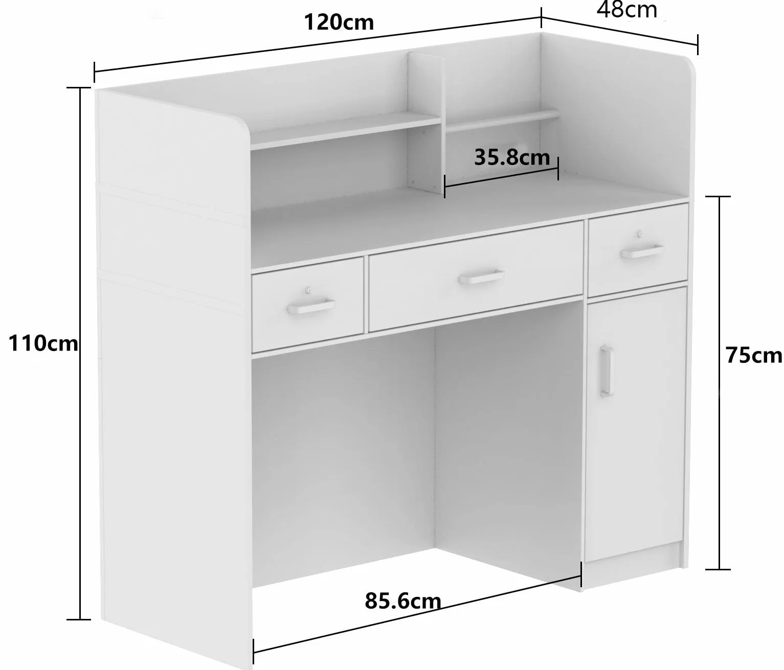 Mostrador de Recepción Basic con 3 Cajones Blanco MDF 110x120x50 CM