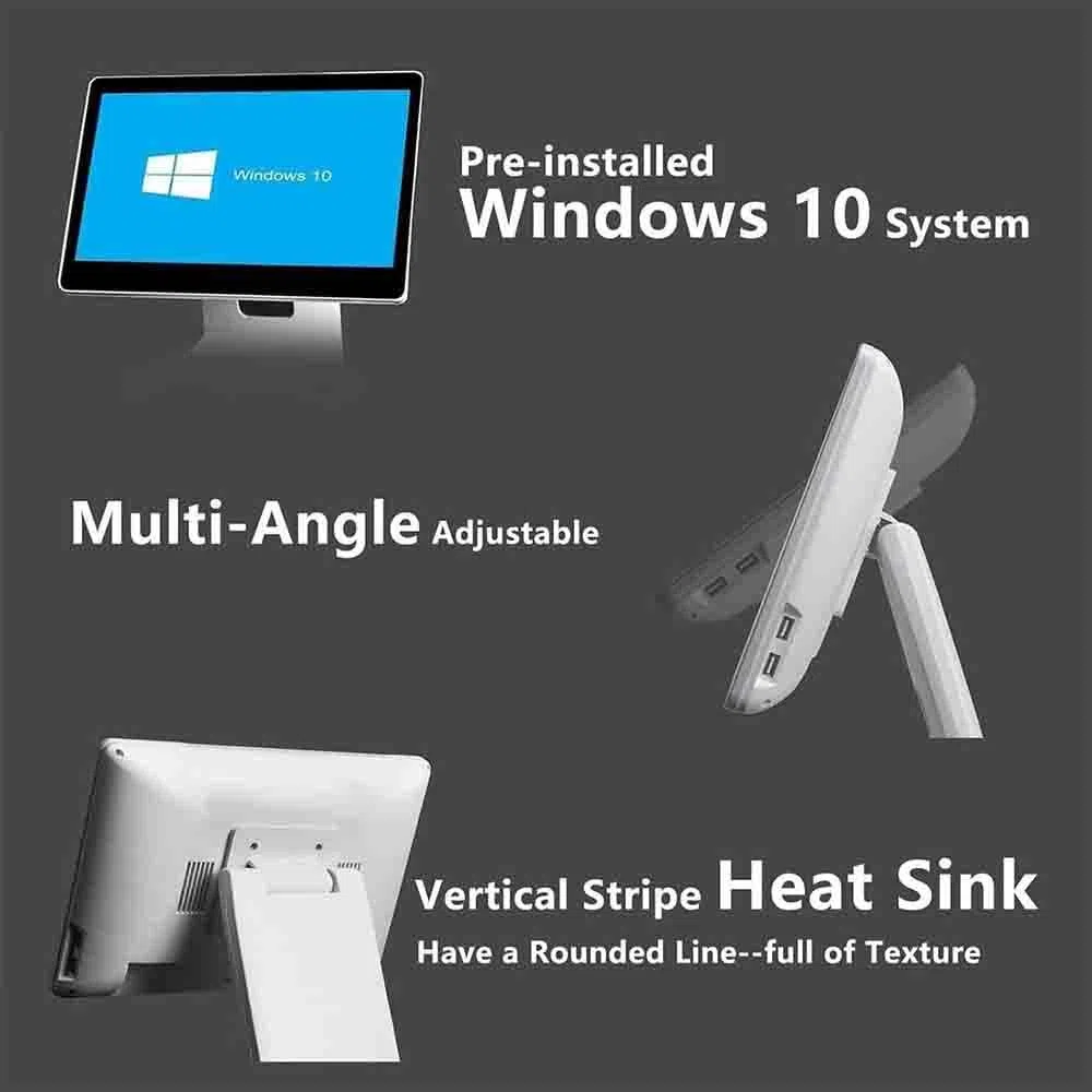 Caja registradora POS, caja registradora POS con pantalla táctil i-nteligente de 15,6", CPU N2930, 4 GB de RAM, 64 GB de SSD, Windows 7/10, ángulo ajustable para comercios y restaurantes, 4 GB