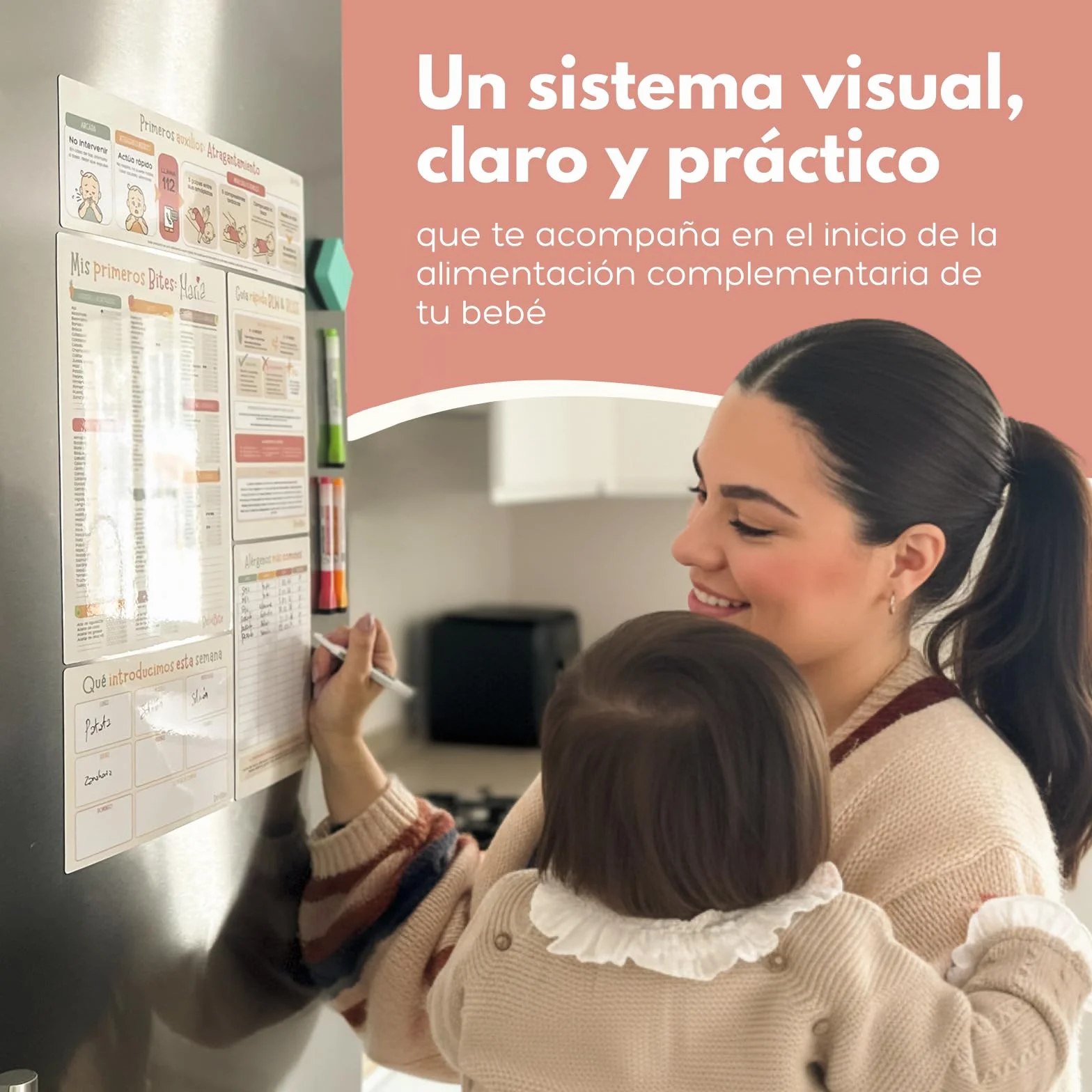 Bebébite Set de 5 Pizarras Magnéticas para Nevera Alimentación Complementaria BLW en Español