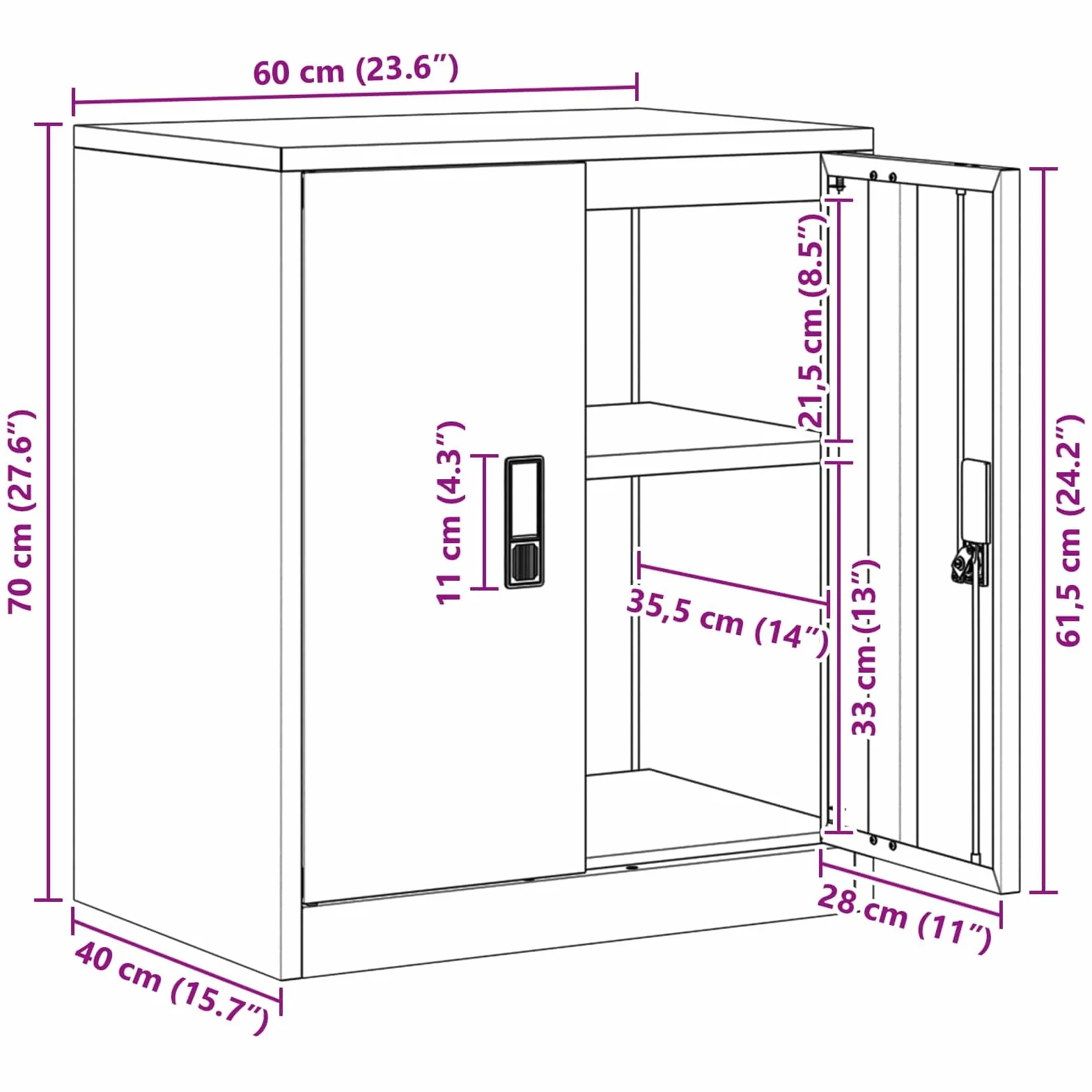 vidaXL Armario de Almacenamiento Rosa 60x40x70 cm Acero con Cerradura