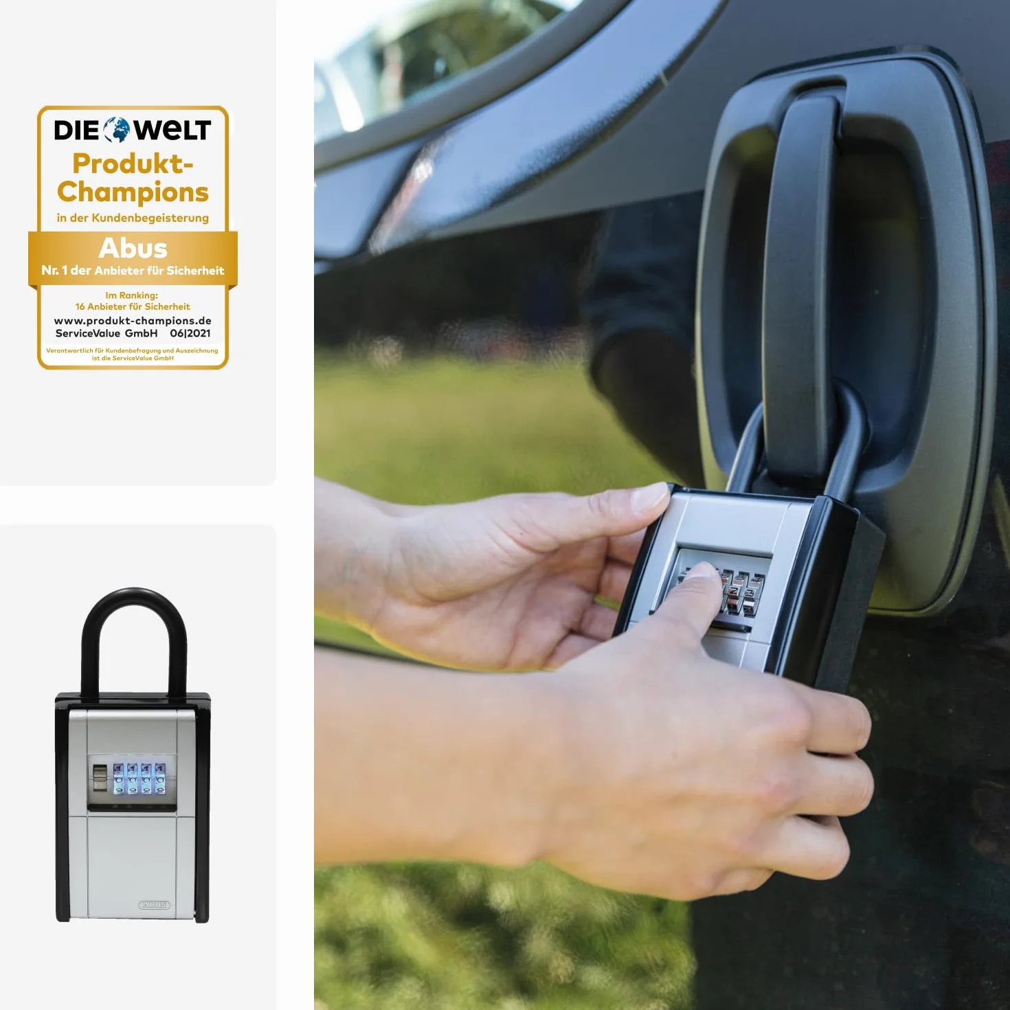 ABUS KeyGarage™ 797 LED - caja portallaves con arco de sujeción - con ruedas numéricas iluminadas - para llaves u objetos de valor pequeños - negro y plateado