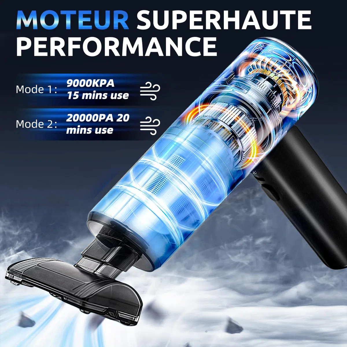 AECHO Aspiradora de Coche Potente,2000PA Aspirador de Mano sin Cable,4 en 1 Aspiradora de Mano,Doble Filtrado,Ligero y Recargable,Mini Aspirador y Soplador con Filtro HEPA para PC,Coche,Hogar,Oficina