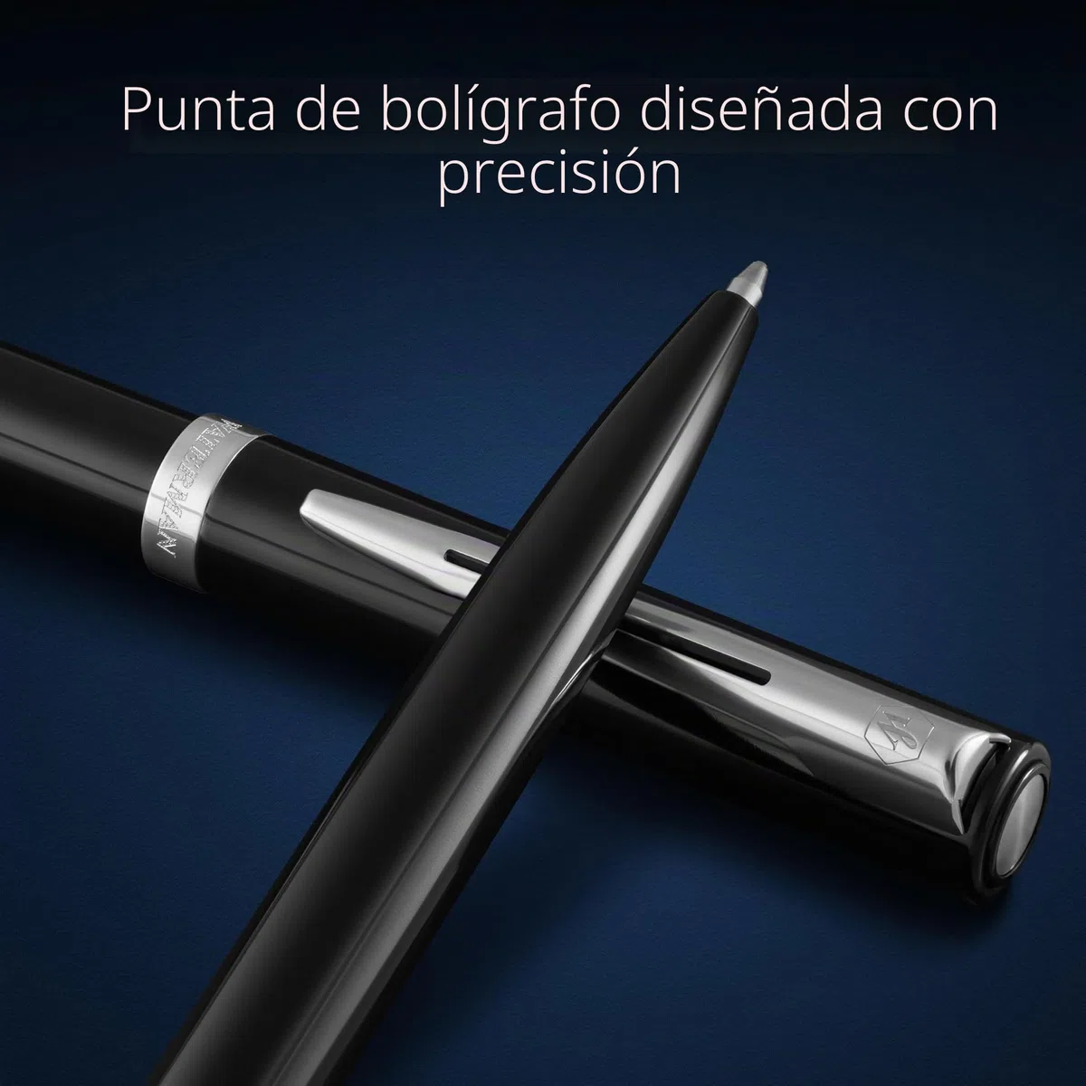 Waterman Impression Bolígrafo | Punta media con recarga de tinta azul | Laca negra con adornos chapados en paladio | Caja de regalo