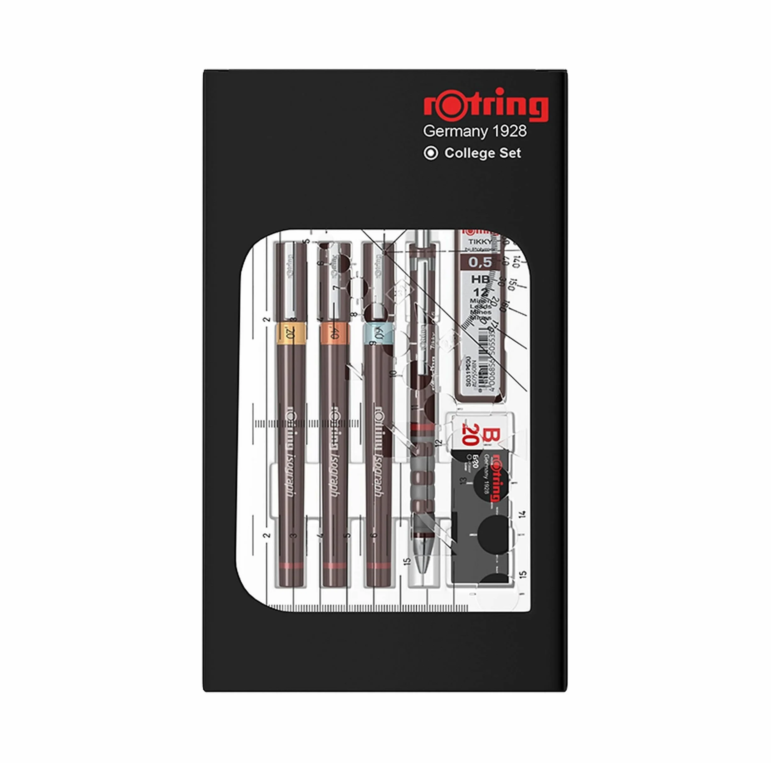 rOtring Isograph Set Universitario Fineliner Bolígrafo y Portaminas 3 Rotuladores Técnicos 0,20 mm 0,40 mm 0,60 mm Portaminas 0,5 mm