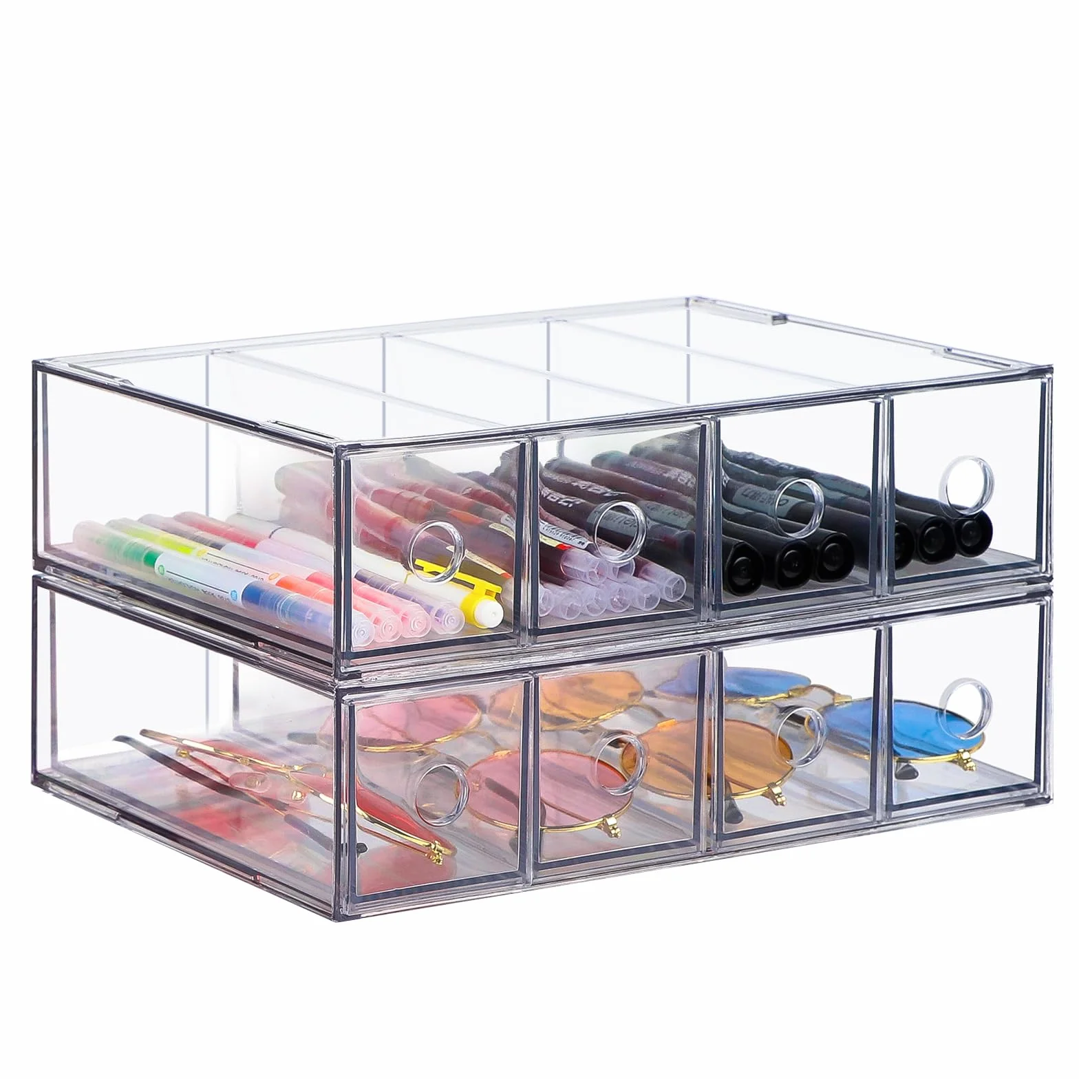 Organizador de escritorio apilable con 2 cajones y 8 compartimentos, caja de almacenamiento multifunción