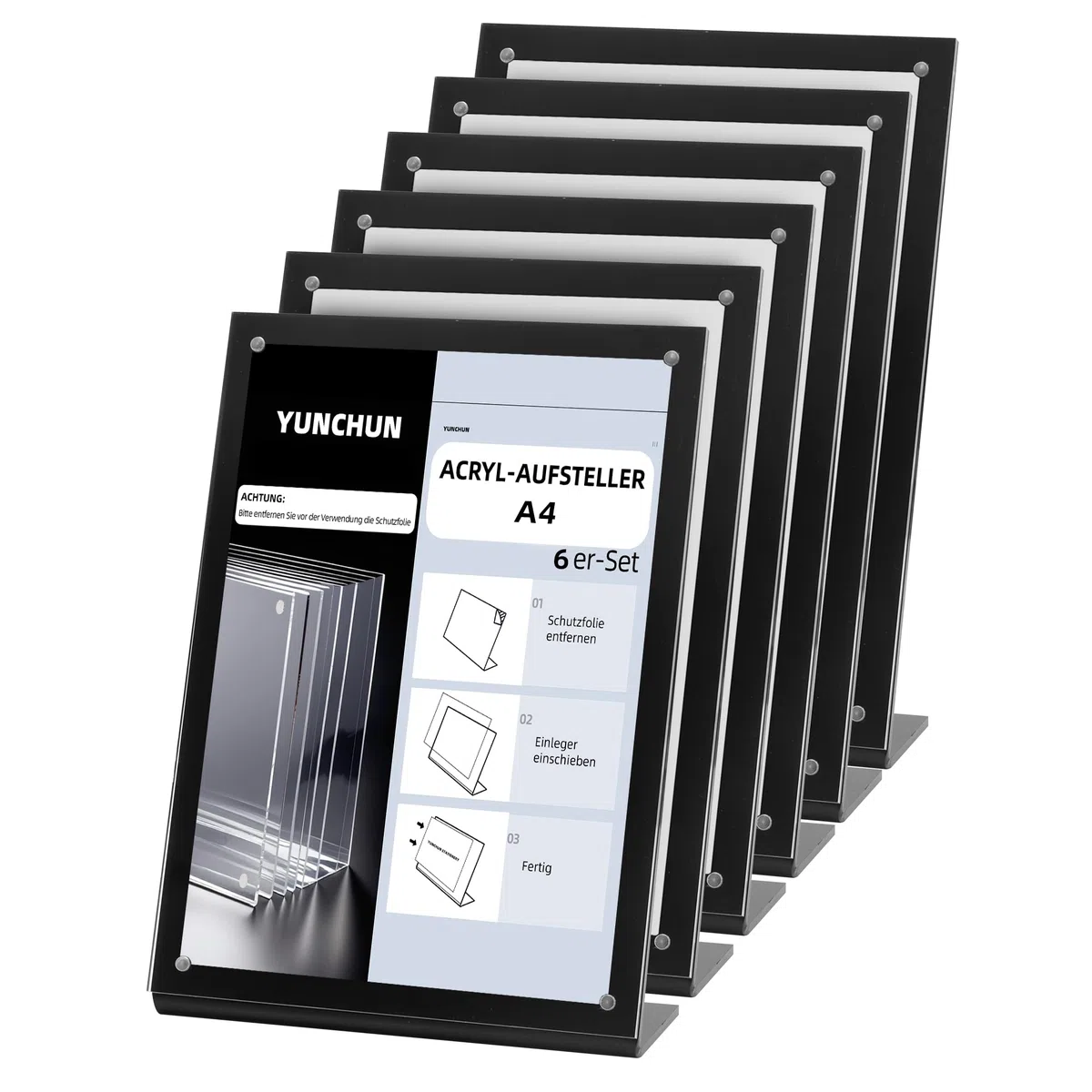 YUN CHUN Soporte acrílico A4, paquete de 6 soportes magnéticos para menú A4 para restaurante, soportes de mesa en forma de L para bodas, uso en oficina, soporte para folletos A4 para tienda y hotel