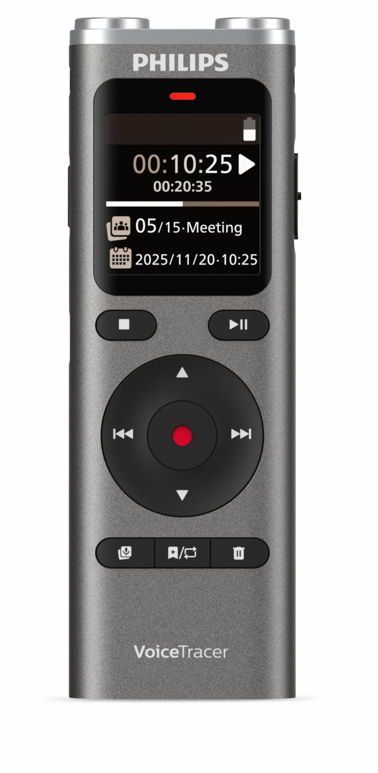 Philips DVT2075 VoiceTracer, grabadora de Audio, 8 GB, MP3, estéreo, batería Recargable de polímero de Litio. Sembly AI para reconocimiento de Voz multialtavoz, creación de resúmenes, actas de