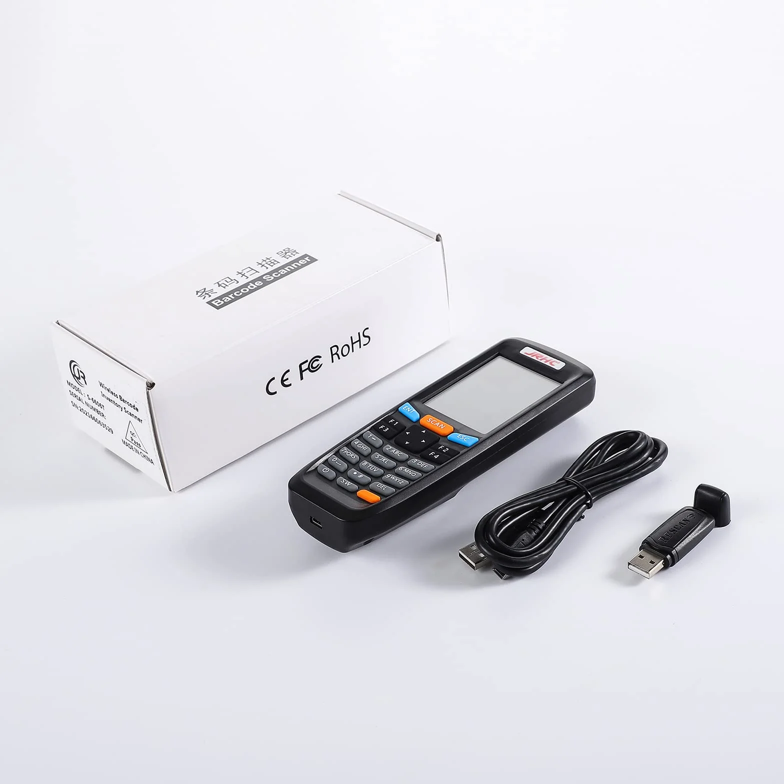 2D Escáner de código de Barras con Receptor USB inalámbrico de 2,4 GHz, Lector de código de Barras con Pantalla LCD Multifuncional de 2,8 Pulgadas.