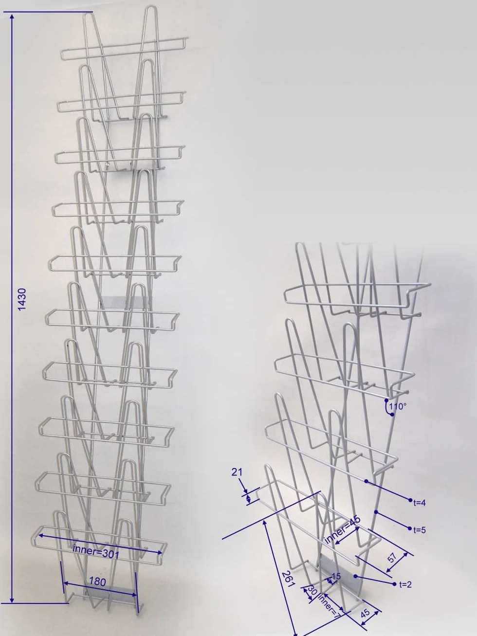Gerso Soporte de pared con 10 compartimentos A3 para revistas y folletos.