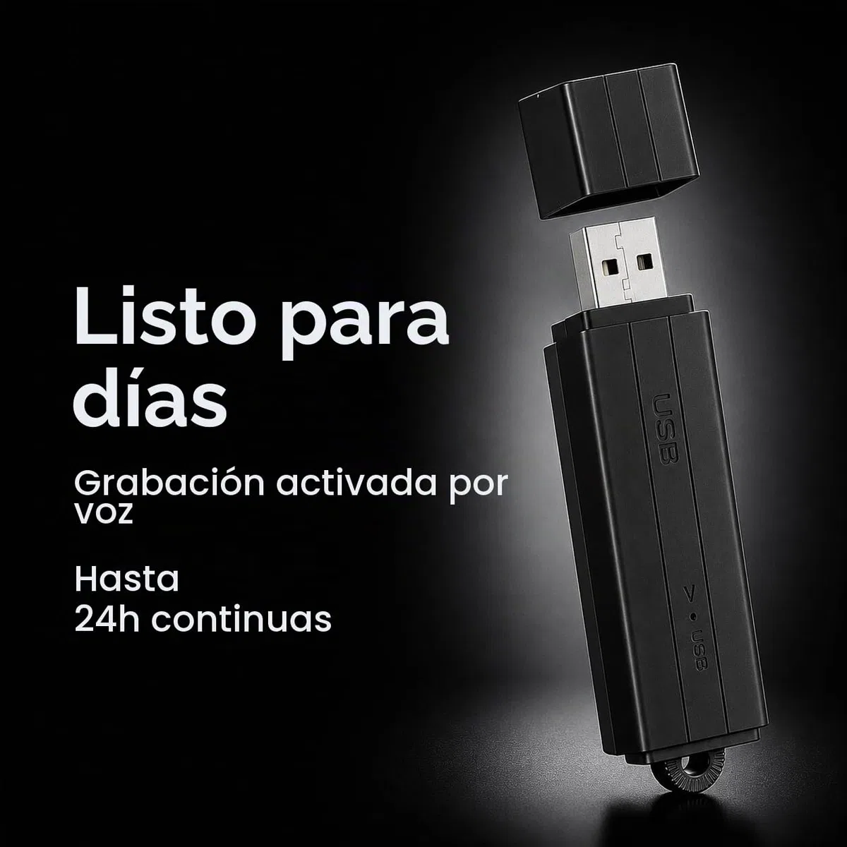 Grabadora de Audio compacta con activación por Voz – 288 Horas de Almacenamiento, 24h de grabación Continua y 25 días en Espera | Sello de Fecha y Hora | Uso Sencillo