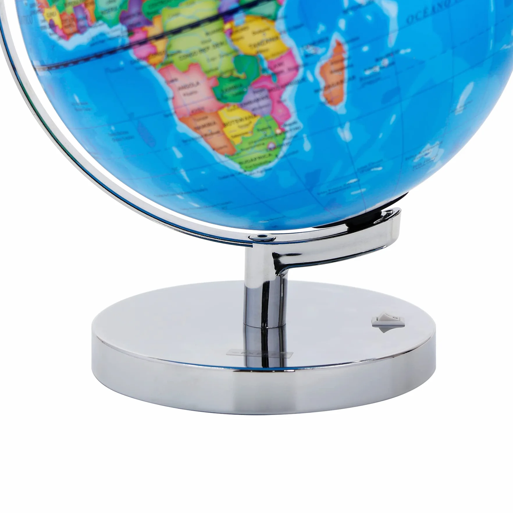 EXERZ Globo Terráqueo Iluminado 23 cm Mapa Español Y Constelaciones Lámpara LED Sin Cable Base Metálica Cromada Modo Día Noche
