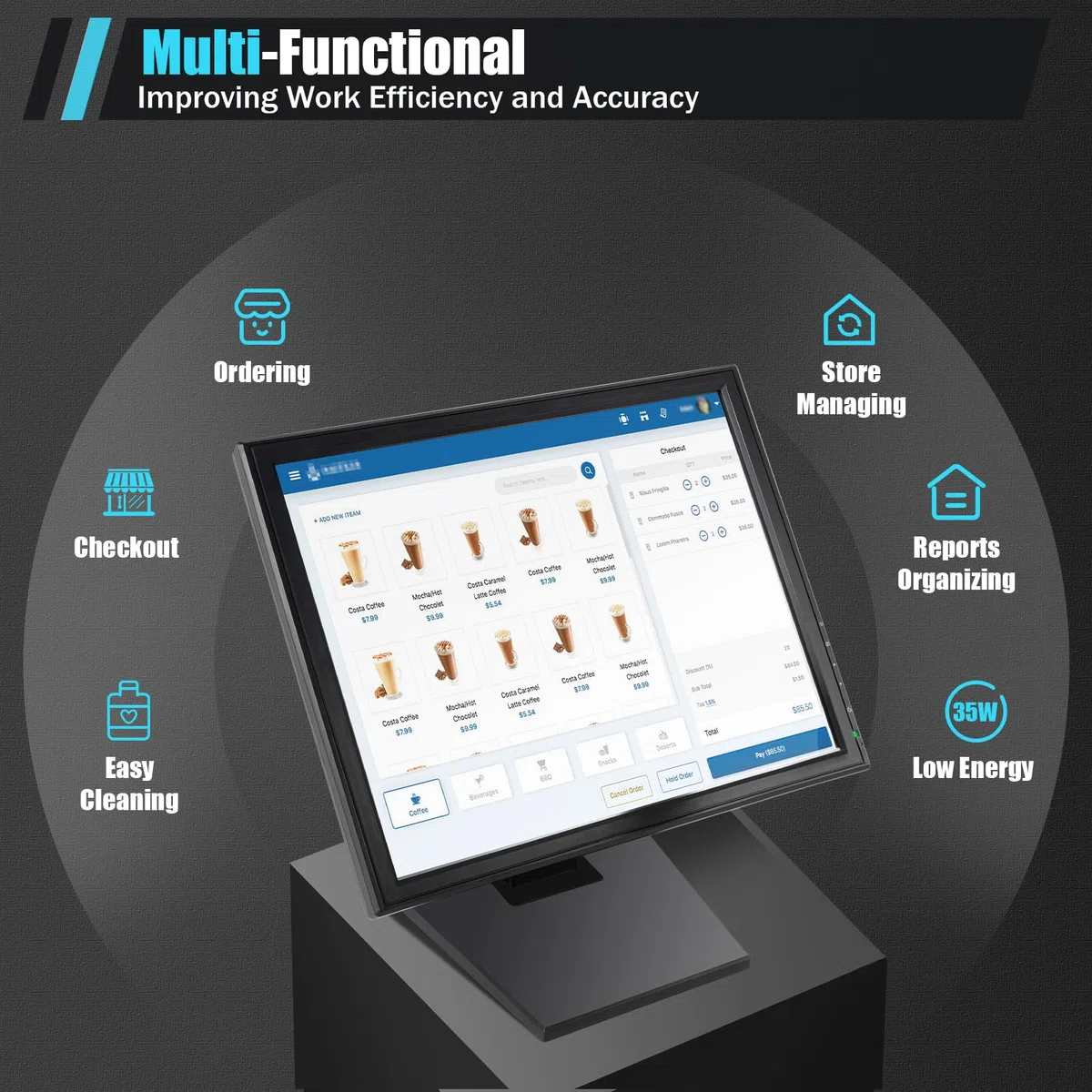 Pantalla táctil LCD, pantalla táctil de 17 pulgadas, pantalla táctil de registro de efectivo, monitor de efectivo para PC, POS, caja registradora, restaurante, bar, cafetería, alta