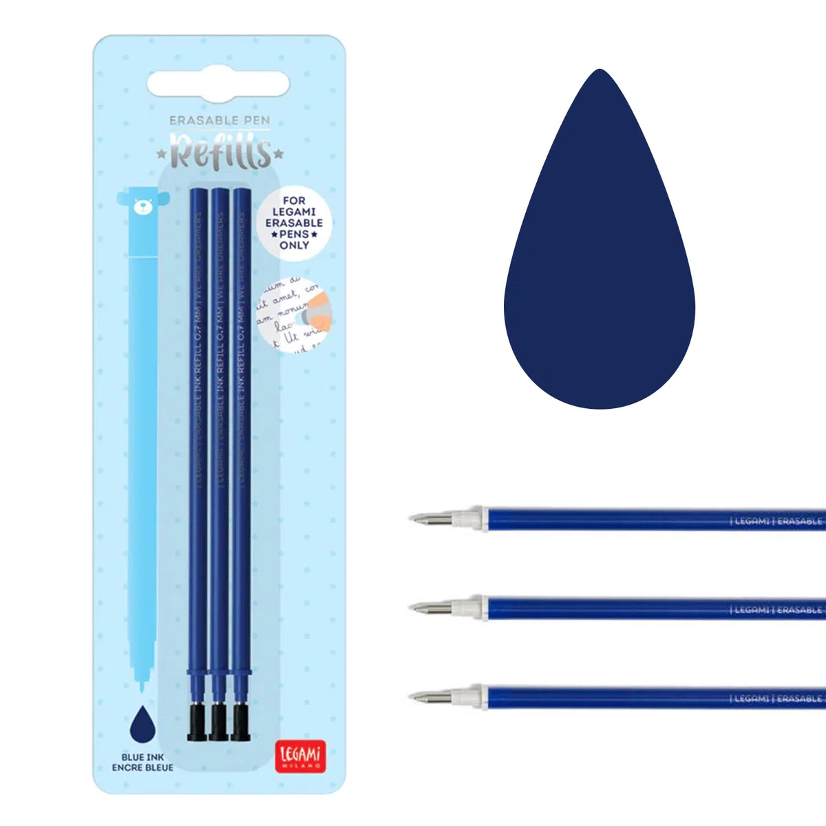 Legami - Recambios de gel para bolígrafos de gel borrable con sobre Tinte Ink (negro, azul, morado y turquesa)