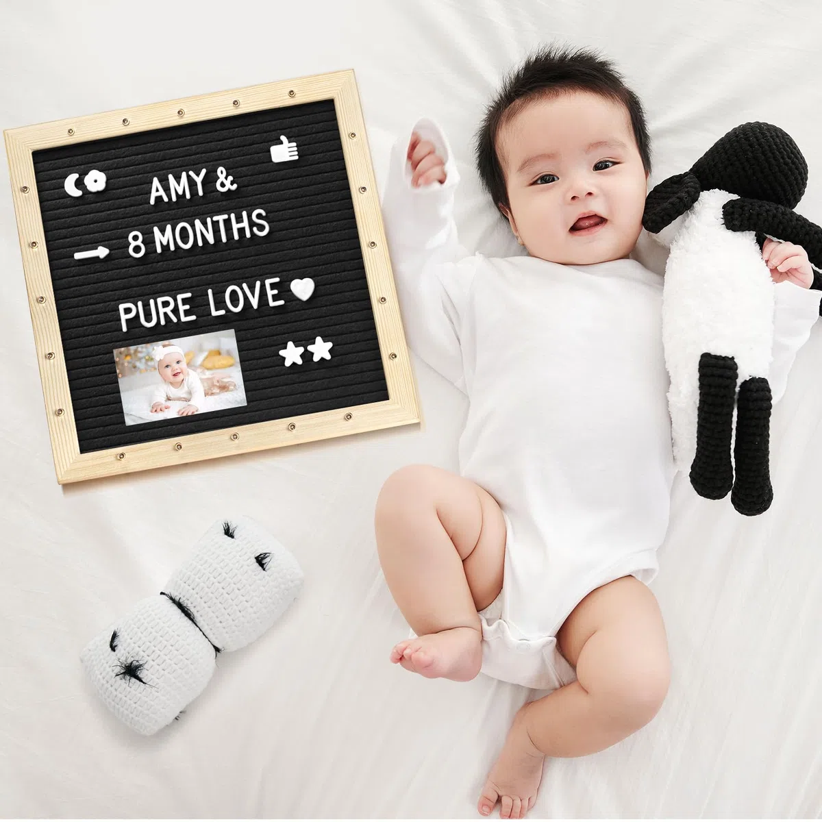 Tablero de Letras de Fieltro Negro (25.4 × 25.4 cm), 340 Letras, LED Soporte Ajustable para Tablón de Mensajes, Menús, Anuncios de Embarazo, Anuncios de BebéS, Bodas y Fiestas, Felt Letter Board