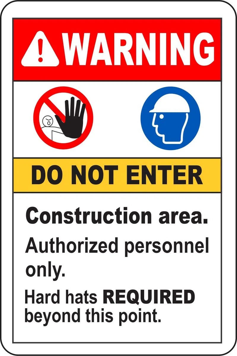 INDIGOS UG - Pegatinas - Seguridad - Advertencia - Construction Area Do Not Enter Sign 1219mmx914mm - Decal for Office - Oficina - Empresa - Escuela