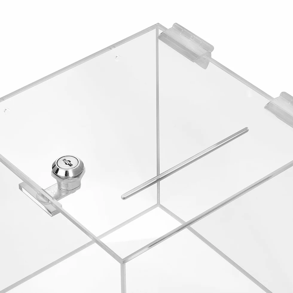 Zeigis® Caja de Cristal Acrílico Con Cerradura 200 x 200 x 200 mm - Para Donación, Acción, Sorteo - Transparente, Plexiglás