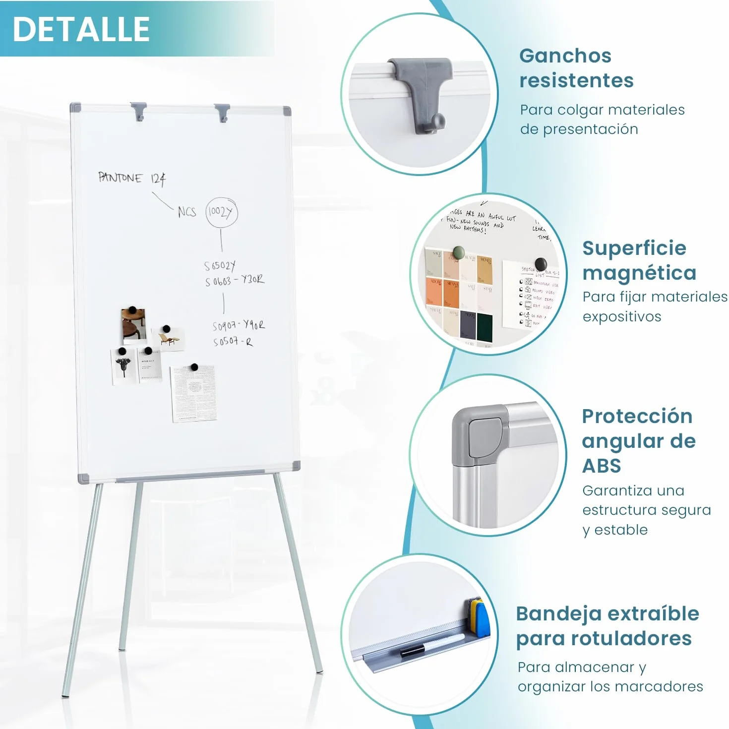 SwanSea Pizarra Blanca Magnética con Caballete 60x90cm, Altura Ajustable