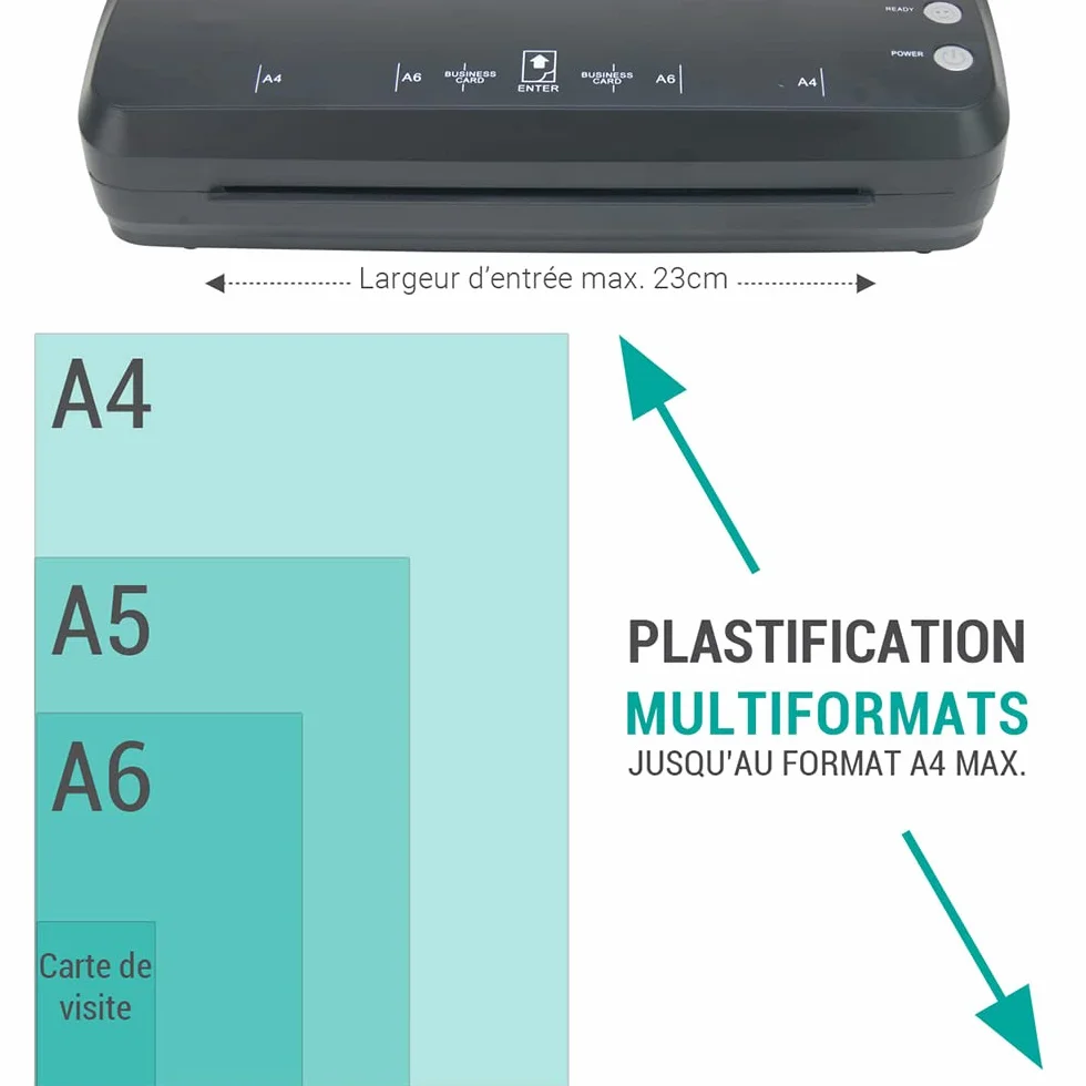 Plastificadora Pro A4, A5, A6, A7 en caliente y frío hasta 250 micras.