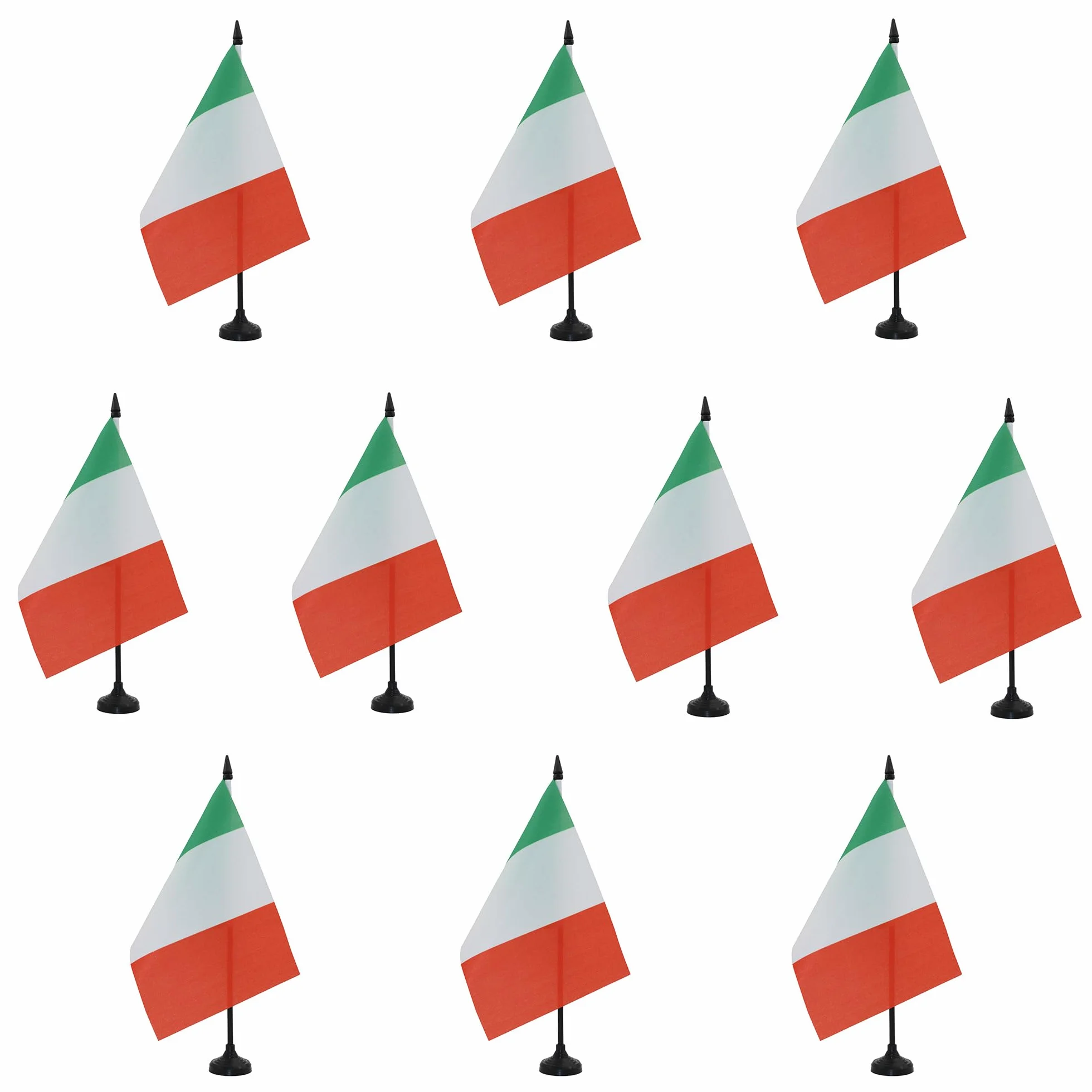 AZ FLAG - 10 banderas italianas de oficina, 100% poliéster con mástil de 25 cm y base de plástico negro