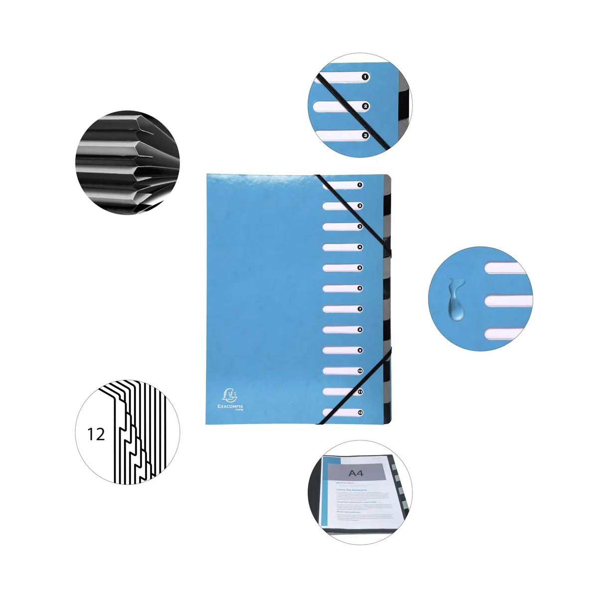 Exacompta formularios "Iderama Carpeta con 12 secciones ampliar lomo – Luz Azul (Pack de 6)