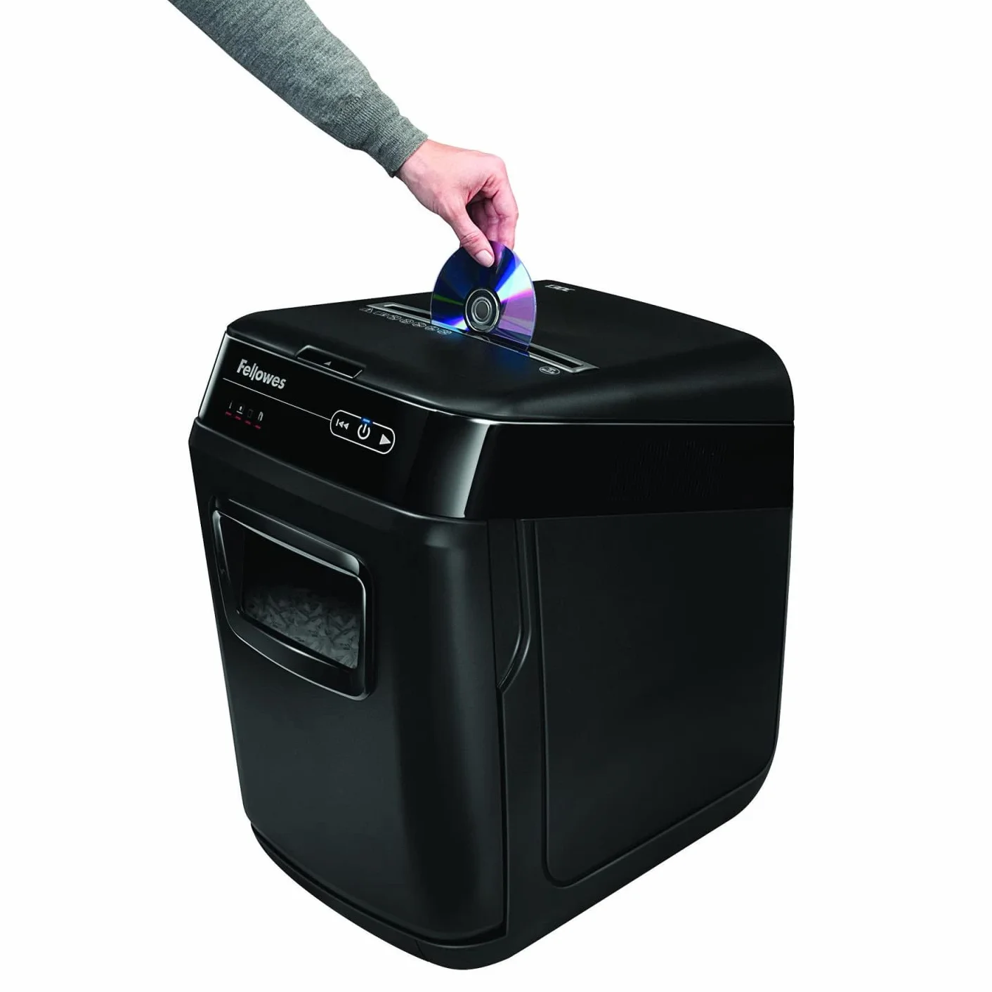 Fellowes AutoMax 150C - Trituradora de Papel híbrida, Corte en partículas (DIN-P4), destruye 150 Hojas de Manera automática y 8 manualmente, trituradora de Papel para Oficina, Papelera 32L, Negra