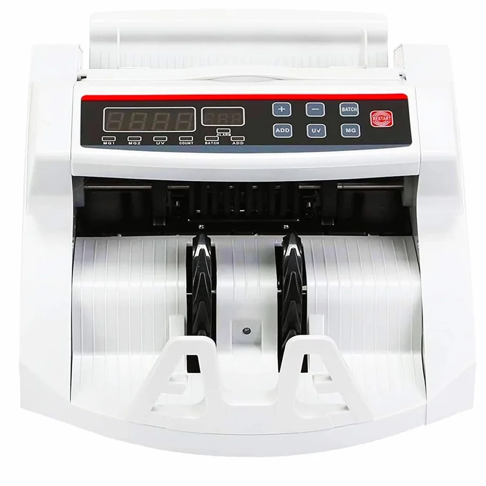 Contador de dinero portátil y detector de billetes falsos con doble pantalla led