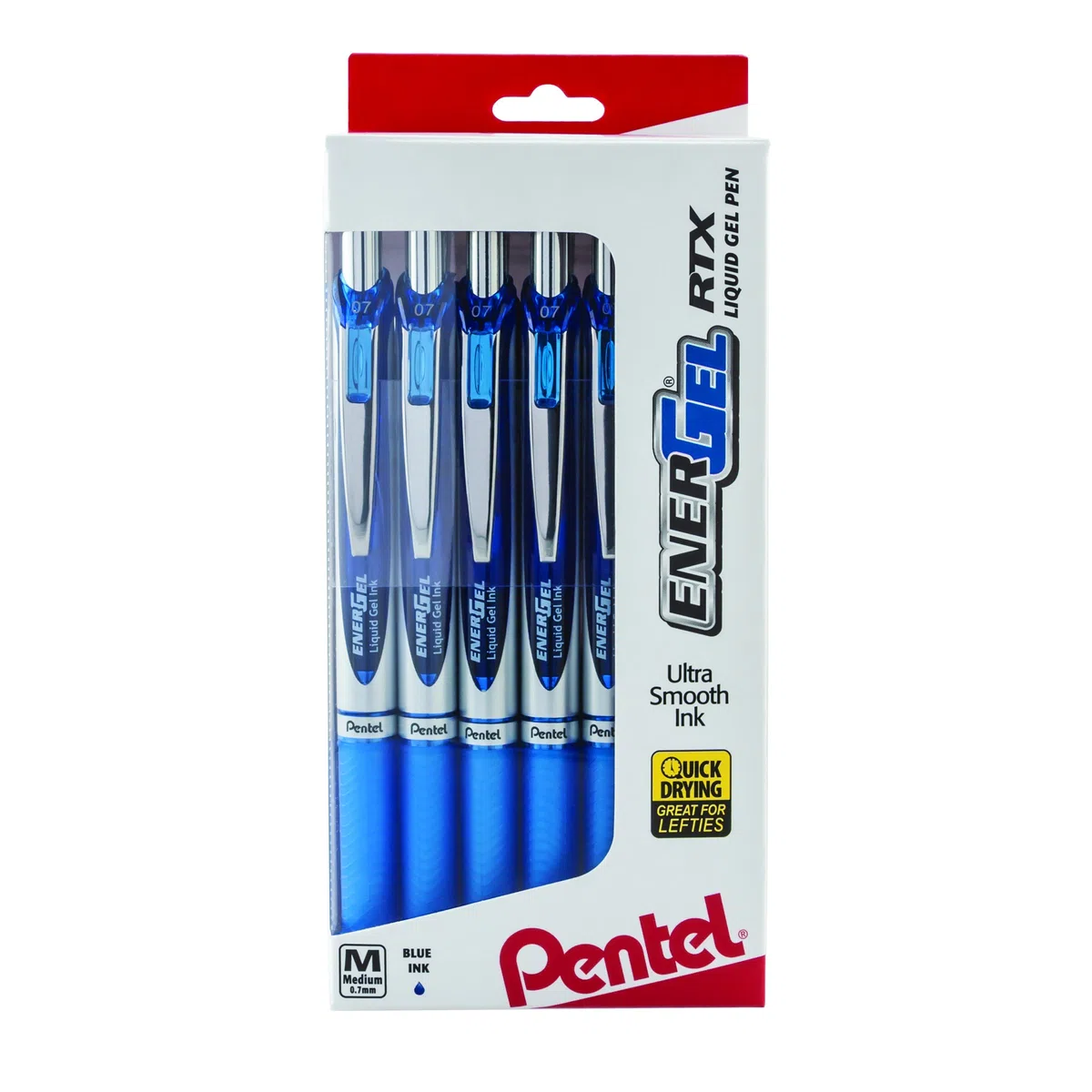 Pentel EnerGel RTX RT - Bolígrafo de gel líquido, punta de metal, 0,7 mm, tinta azul, paquete de 12 unidades (BL77PC12C1), paquete de 6