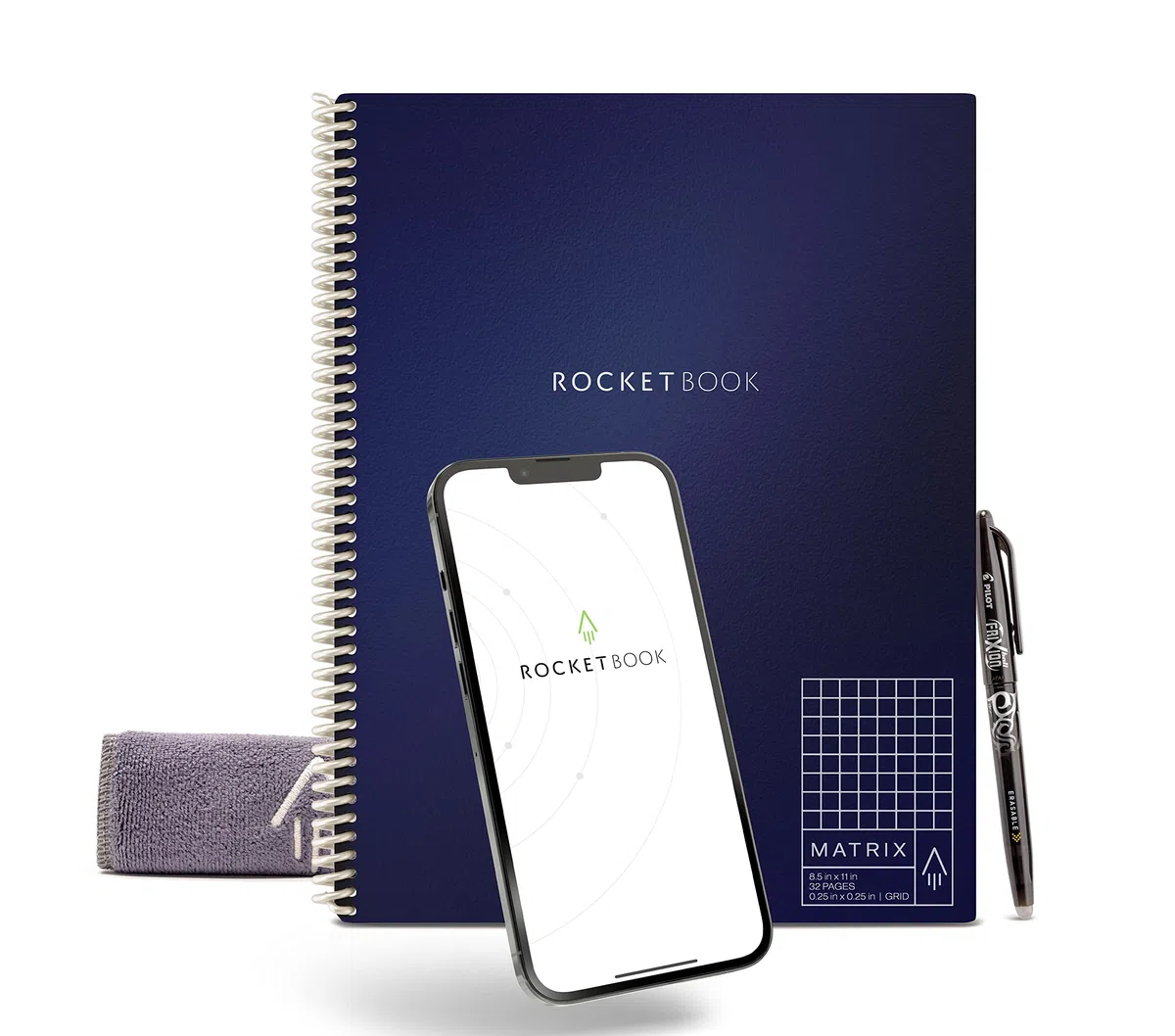 Rocketbook Matrix Graph Notebook - Eco-Friendly Reusable Notebook with 1 Pilot Frixion Pen & 1 Microfiber Cloth Included - Dark Blue, Letter Size