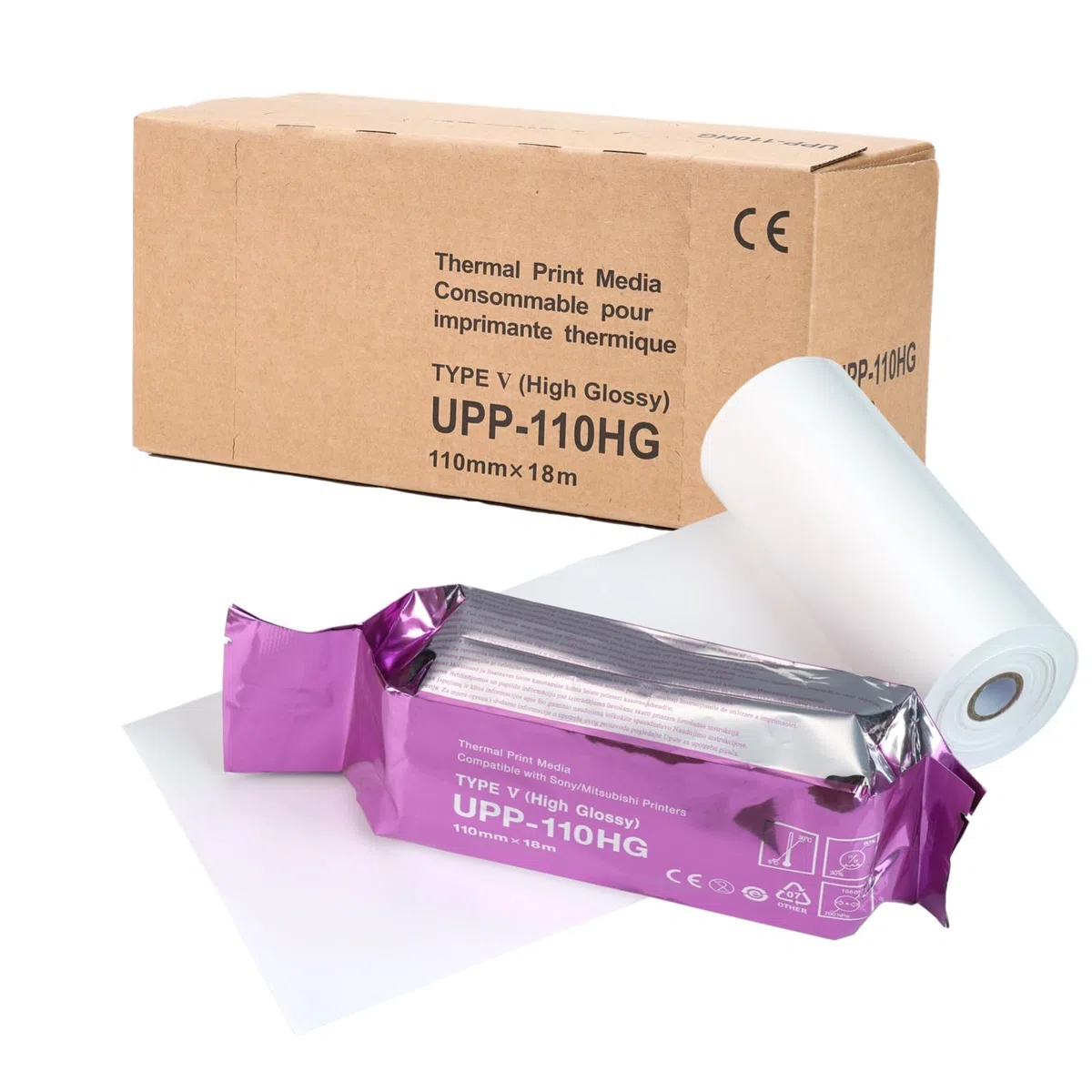 10 rollos (110 mm x 18 m) de papel ultrasónico UPP-110HG, película ultrasónica de alto brillo, soporte de impresión térmica para impresoras en blanco y negro, compatible con Sony