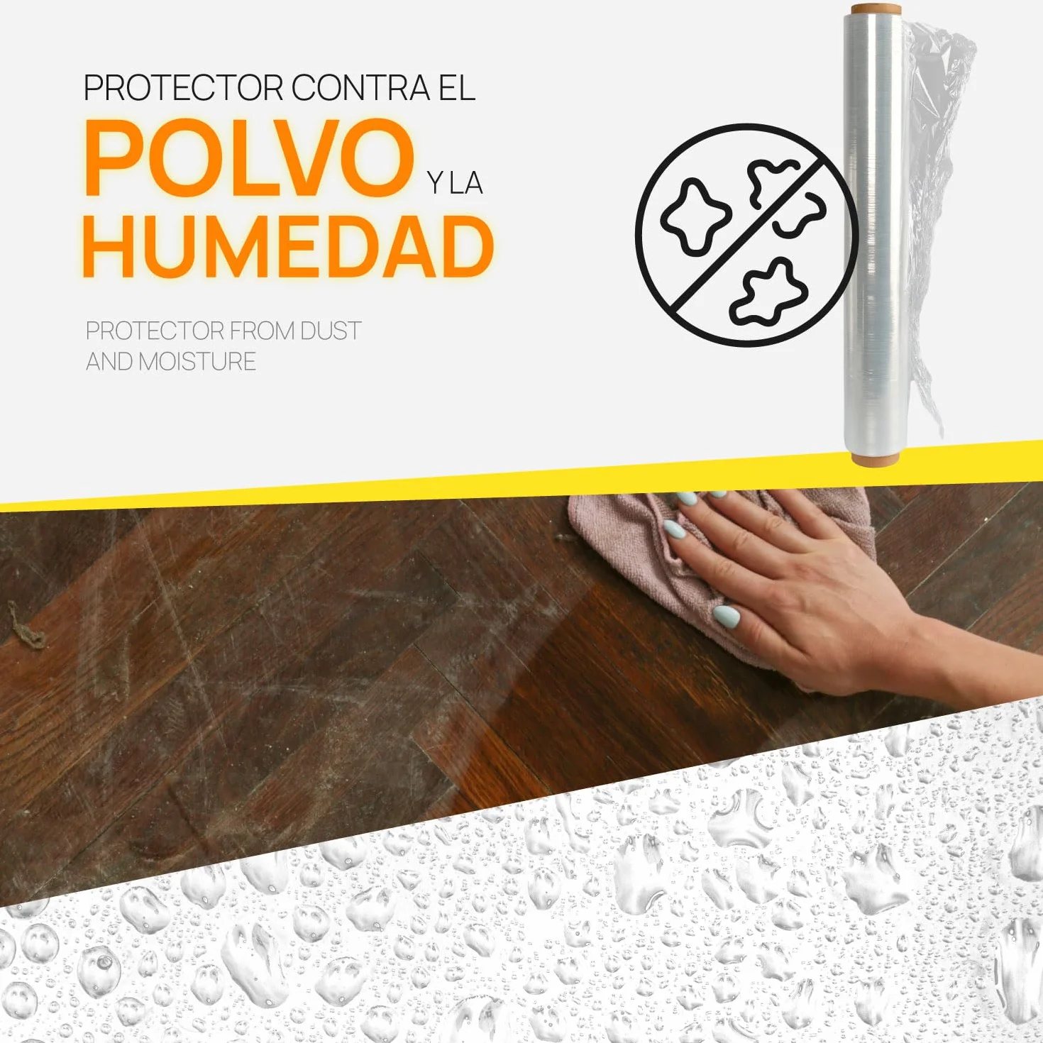 Film Blanco para Embalar, Film, Papel Film, Rollo de Plastico Protector Muebles, Cajas Mudanza, Plastico Cubretodo 50cm x 300m estirables - SIDI (6 unds, Blanco)