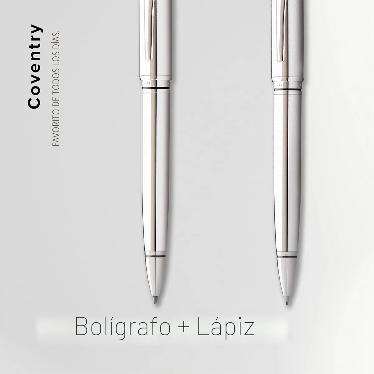 CROSS Coventry - Juego de bolígrafo y portaminas (KS: ancho de trazo M, DB 0,7 mm, incluye embalaje de regalo), cromado brillante