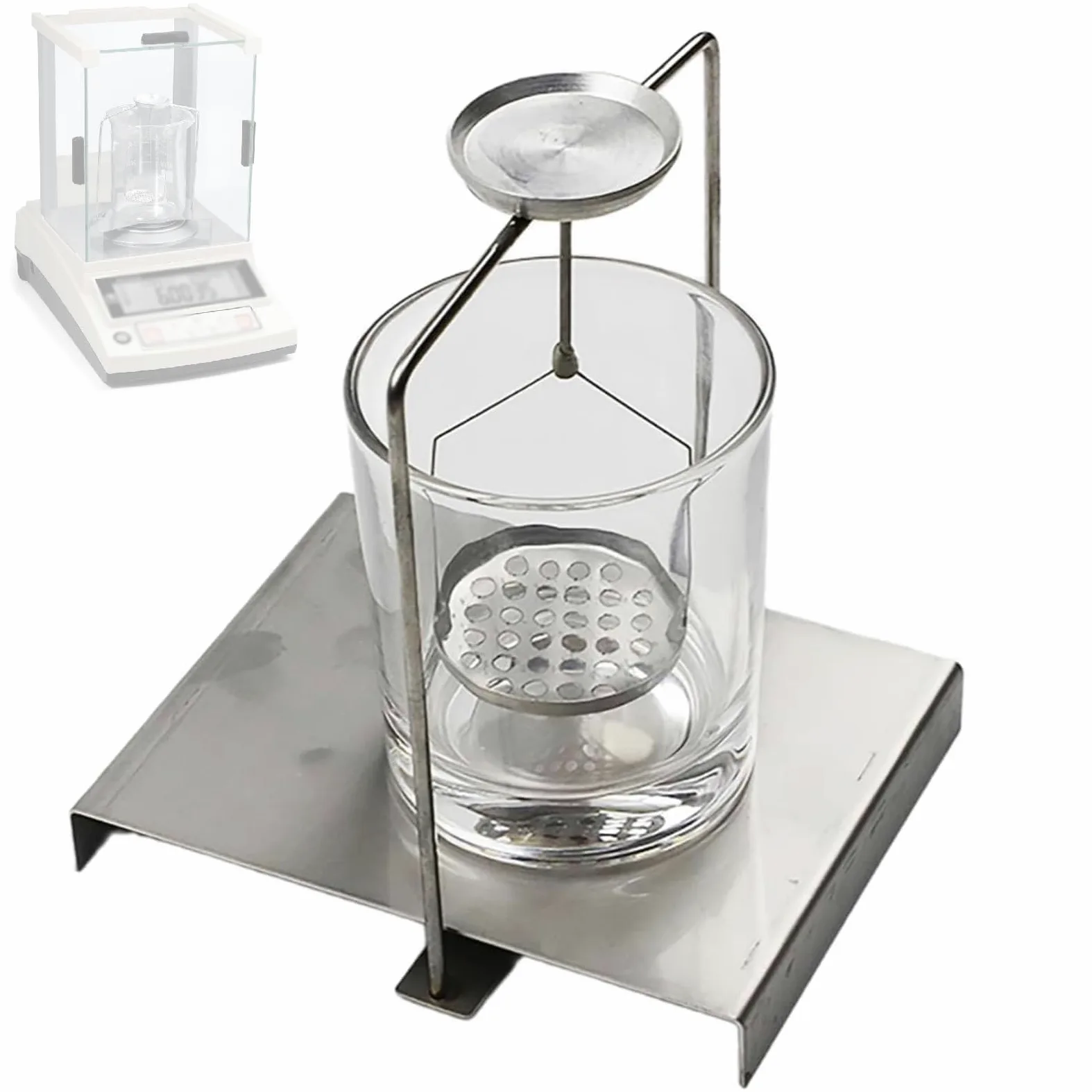 Kit de determinación de densidad para una medición precisa de sólidos y líquidos, soporte de pesaje hidrostático, construcción de acero inoxidable y acrílico para pruebas de laboratorio