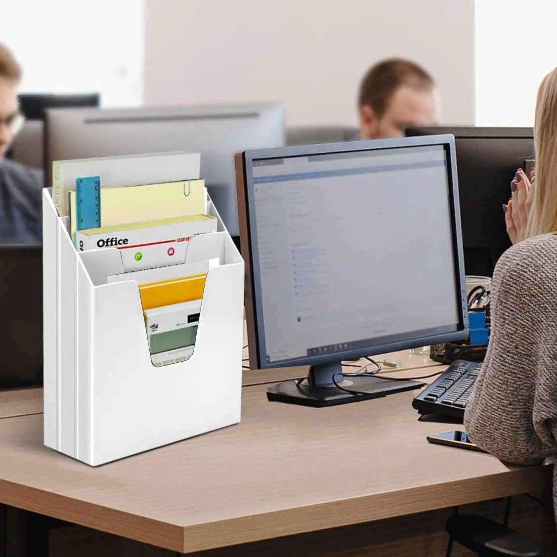 Acrimet Organizador Vertical de Archivos Triples, Clasificador de Archivos Plástico Blanco