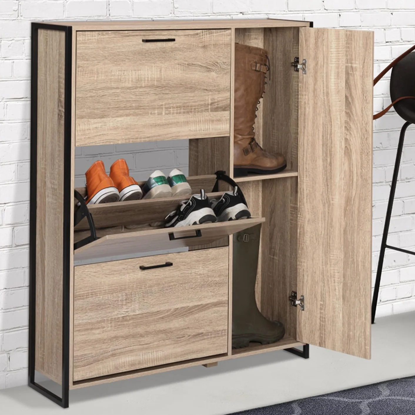 IDMarket Luis Mueble para zapatos 20 pares 4 puertas armario diseño industrial