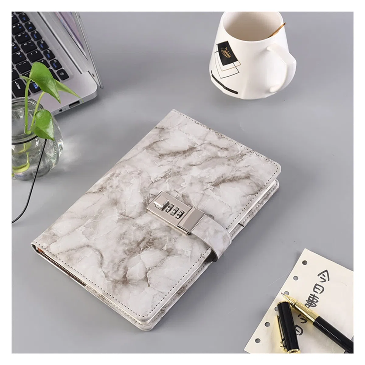 EDDGE Cuaderno con contraseña Textura de mármol 100 Hojas Diario Personal con código de Bloqueo Bloc de Notas Grueso Cuero Oficina Material Escolar Regalo (Color : F)
